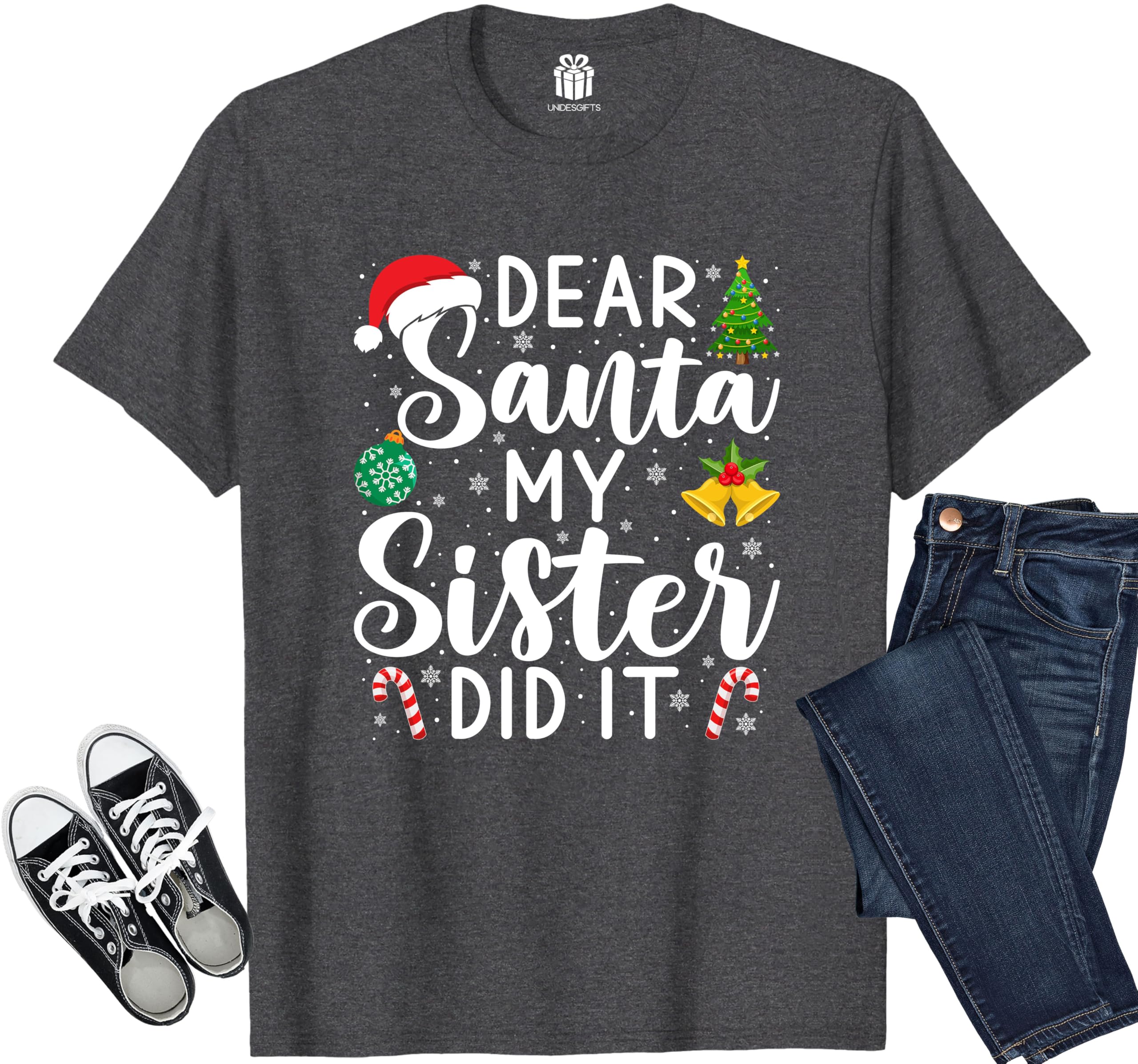 Dear Santa My Sister Did It Funny Christmas Matching Xmas Shirt for Youth Boys Girls Kids Toddler Son Daughter