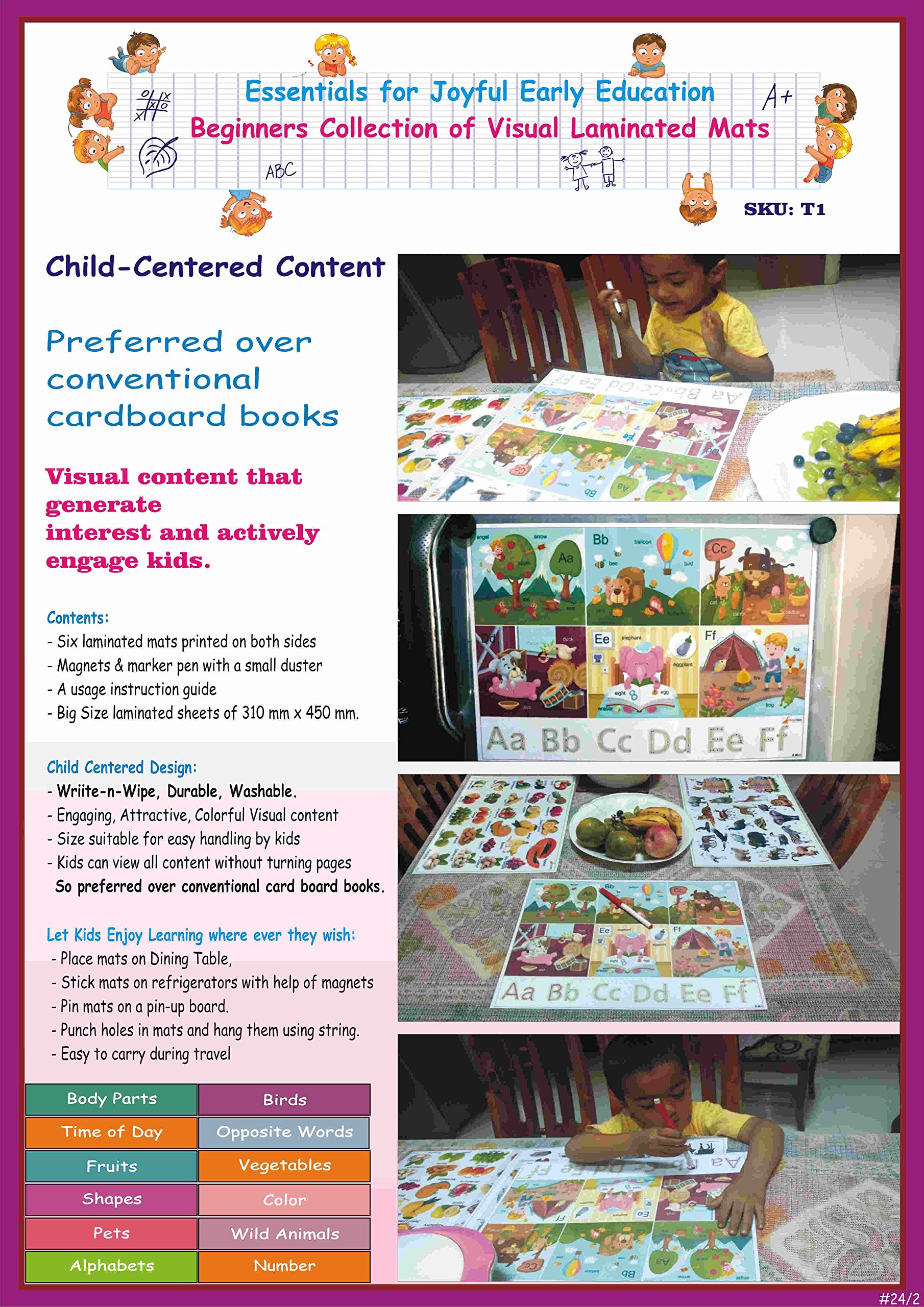 StepsToDo Activity Picture Frame. Set A. Laminated Plastic. A3 Size. Covers Alphabets, Numbers, Shapes, Animals, Birds, Vegetable, Fruits, Colors, Body Parts, Opposite Words and Handwriting