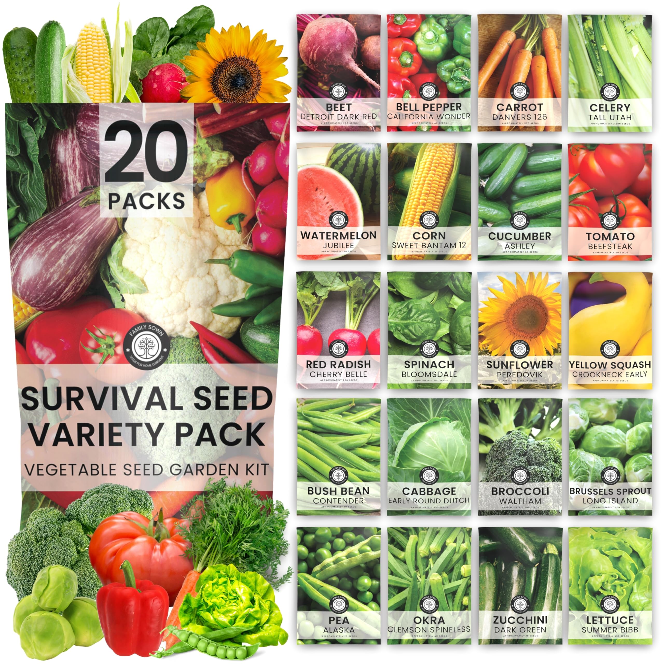 Family Sown 20 Vegetable Seed Packets