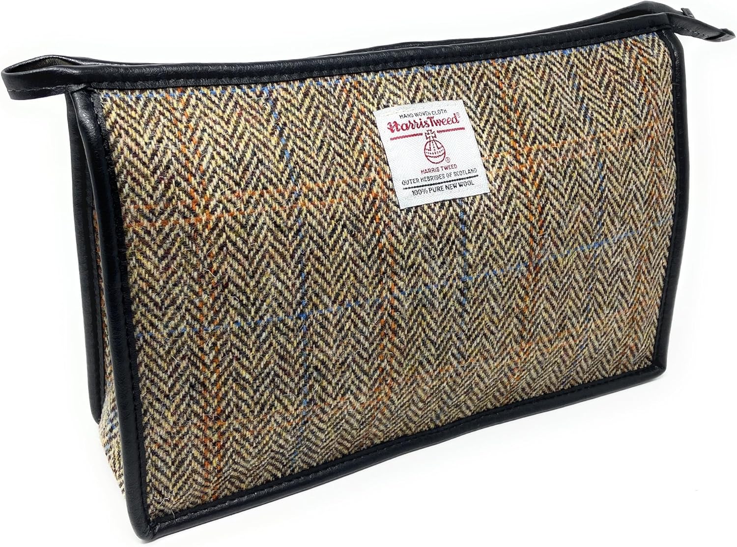 Scott MacKenzie Harris Tweed Light Brown Herringbone Toiletries Wash Bag