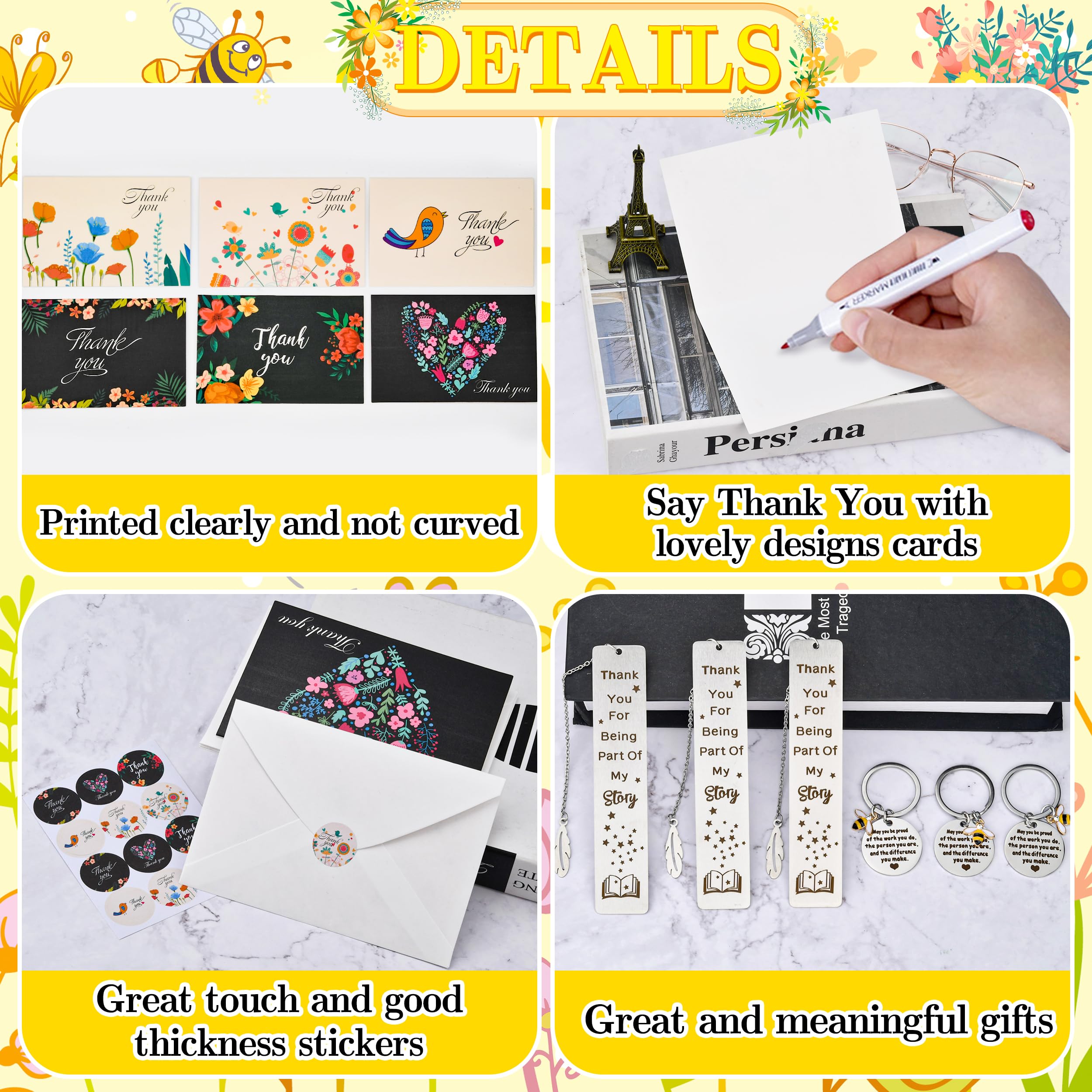Abitoncc Thank You Teacher Gifts Cards and Keyrings, Bookmarks with Envelopes for Nursery Parents Wedding - Image 4