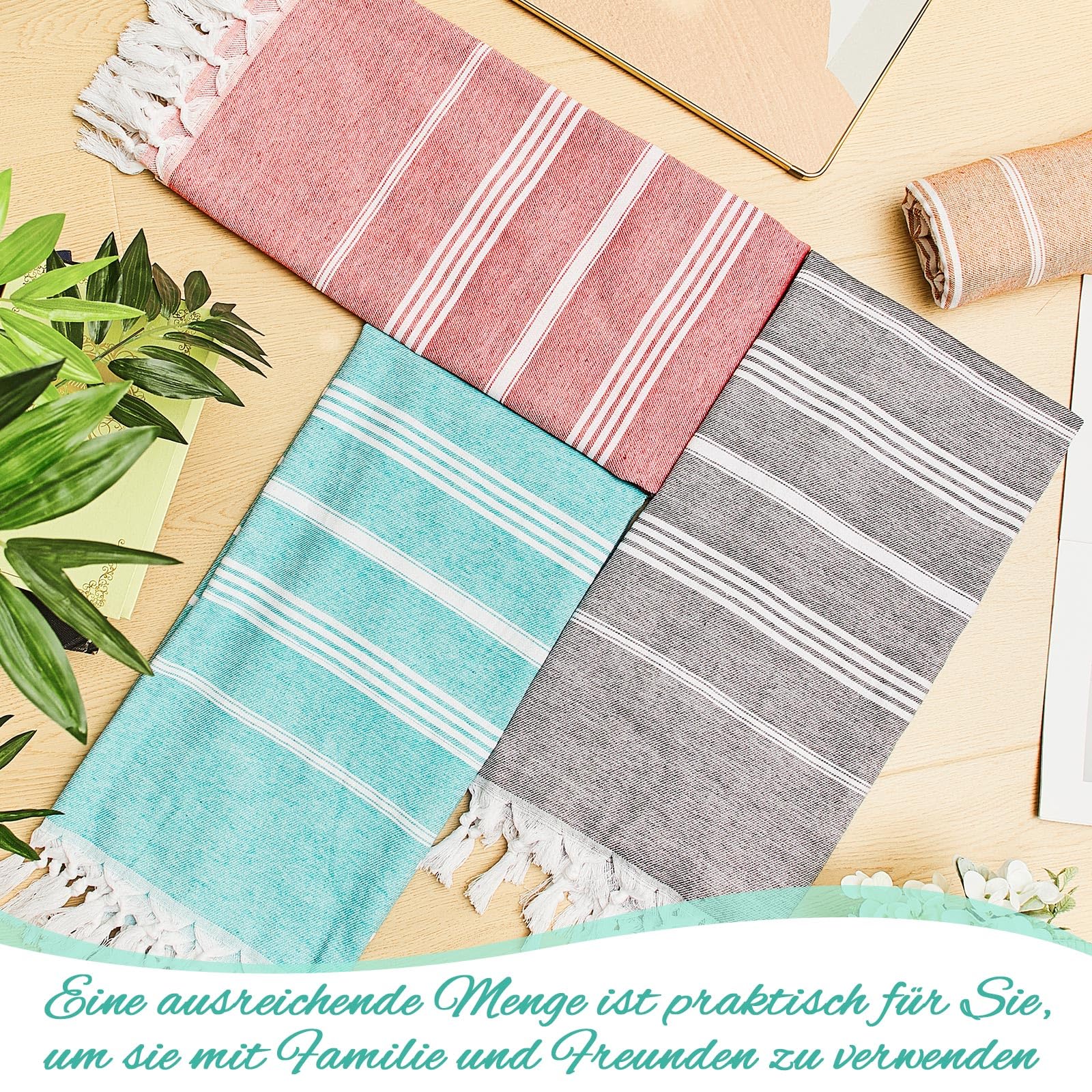 Nuenen 4 Pcs 90 x 200 cm Serviettes de Plage Douces Draps de Plage Absorbants Serviette de Hammam Turque Grandes Serviettes de Bain Compactes Légères pour Adultes, 4 Couleurs (Couleur Élégante)