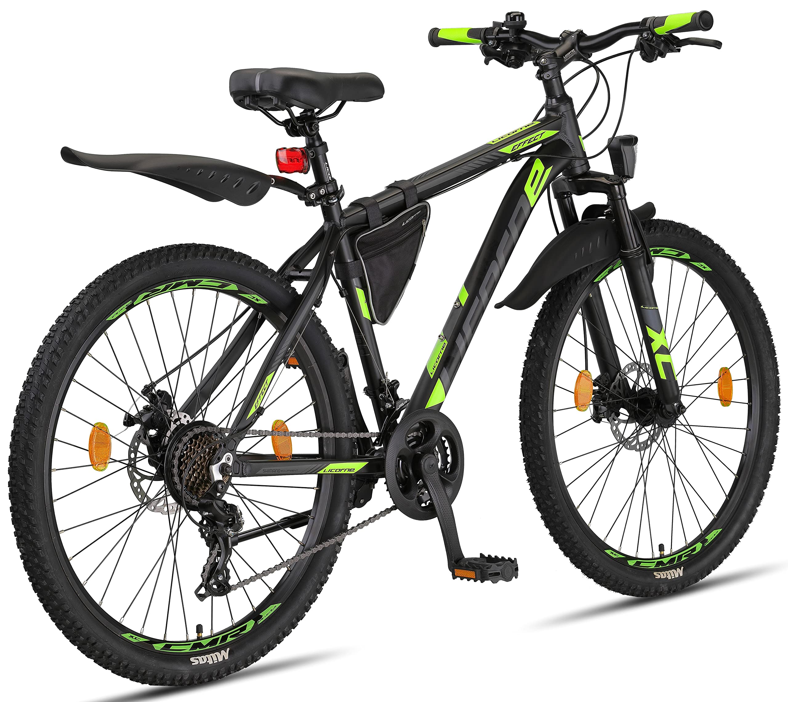 Licorne Bike Bicicleta de montaña prémium para niños, niñas, Hombres y Mujeres, Cambio de 21 velocidades, para Hombre, Effect, Niñas, Negro/Lima (2 Frenos de Disco) 26"