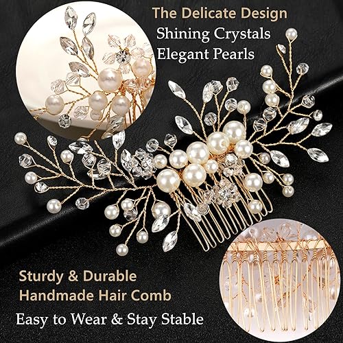 Miniatura 3 de Peine para el pelo y 4 pines, accesorios para el cabello de novia, con diamantes de imitación de cristal de perla, peine y horquillas para novias,