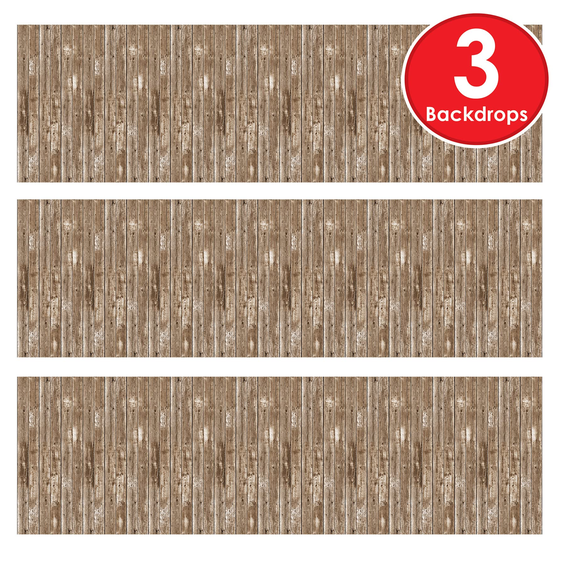 Beistle Lot de 3 Toiles de Fond rustiques en Plastique pour Photo sur Le thème de la Ferme, décoration de Mariage, 1,2 x 7,6 m, Marron/Marron Clair