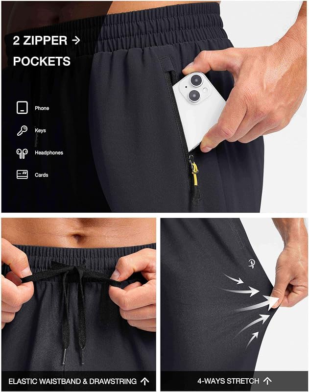 Pudolla Mens Sweatpants with Pockets Quick Dry Water Resistant Lightweight Outdoor Athletic Workout Sports Pants(Black XL) image 3
