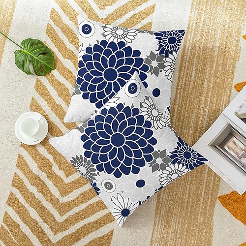 Miniatura 4 de CaliTime Juego de 2 fundas de almohada decorativas de forro polar con flores florecientes de dalia floral para sofá, cama, sofá, decoración de casa