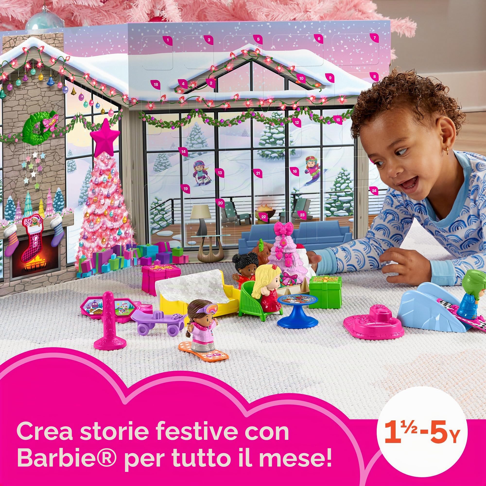 Fisher-Price Little People - Calendario dell'Avvento di Barbie, Playset con 24 Sorprese festive tra cui Personaggi, Accessori e Decorazioni a Tema, Giocattolo per Bambini, 18+ Mesi, HMK85