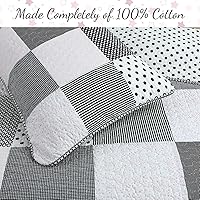 Vista 2 de Cozy Line Home Fashions - Juego de ropa de cama reversible de lunares y rayas en negro, blanco y rosa, con estrellas, de 100% algodón, colcha