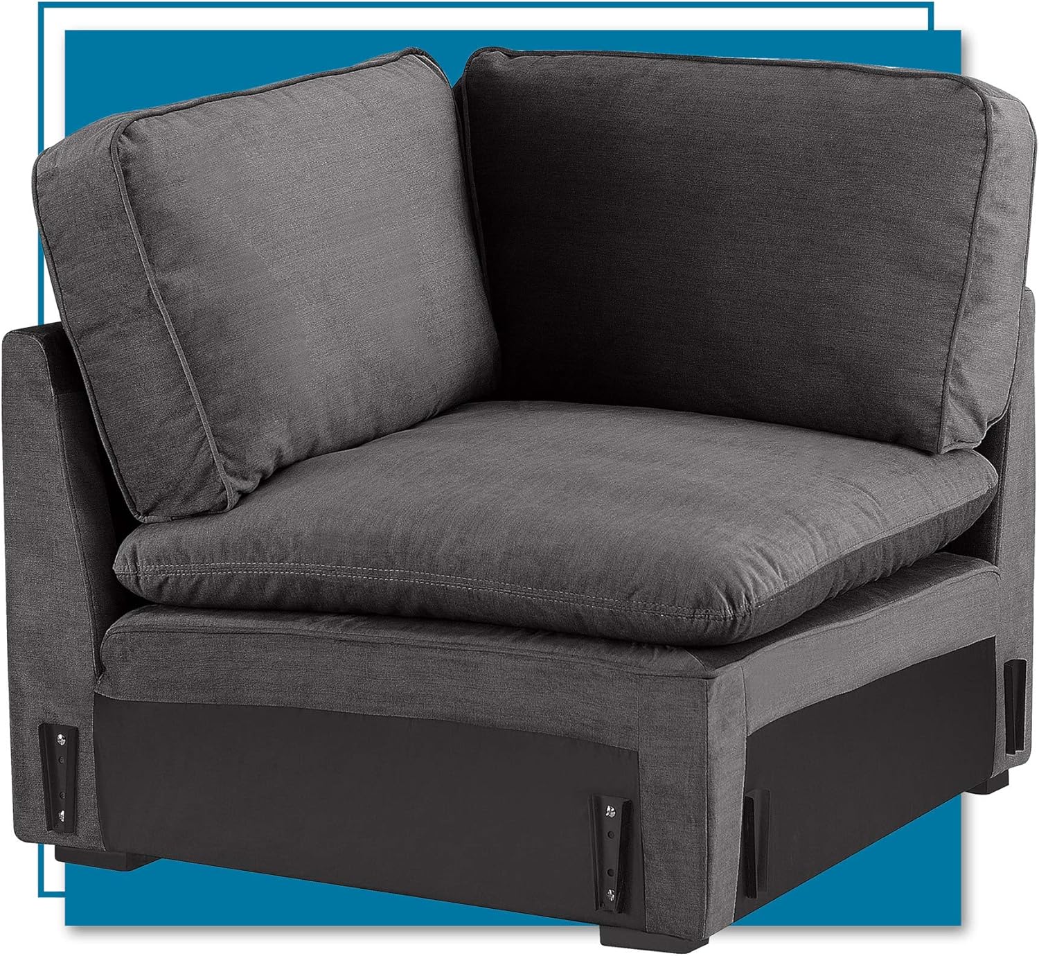ClickDecor Symphony Mid-Century Microfiber Upholstered Modular Sofa Collection, Reversible Cloud Pillow Soft Seat Cushions, Corner Sectional Seat, Charcoal Gray