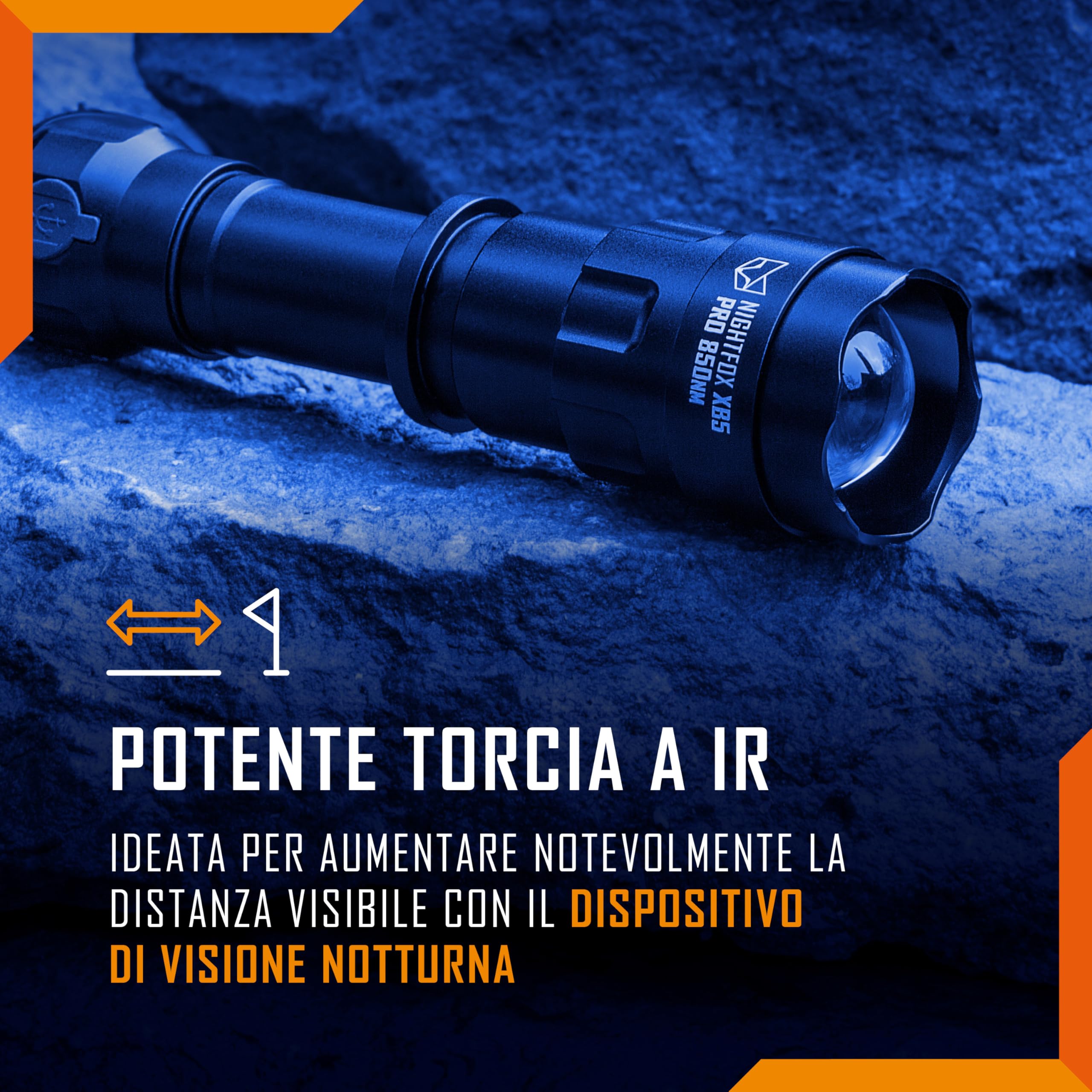 Nightfox XB5 Pro Torcia IR | Lunghezza d'onda 850nm | Luce invisibile per l'uso solo con dispositivi per visione notturna | Batteria ricaricabile tramite USB inclusa | Messa a fuoco regolabile
