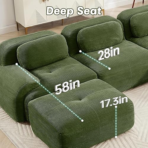 Miniatura 6 de Sofá modular sin hueso de 117 pulgadas, sofá modular en forma de L para sala de estar, sofá comprimido con asiento profundo, sofá nube de pana con