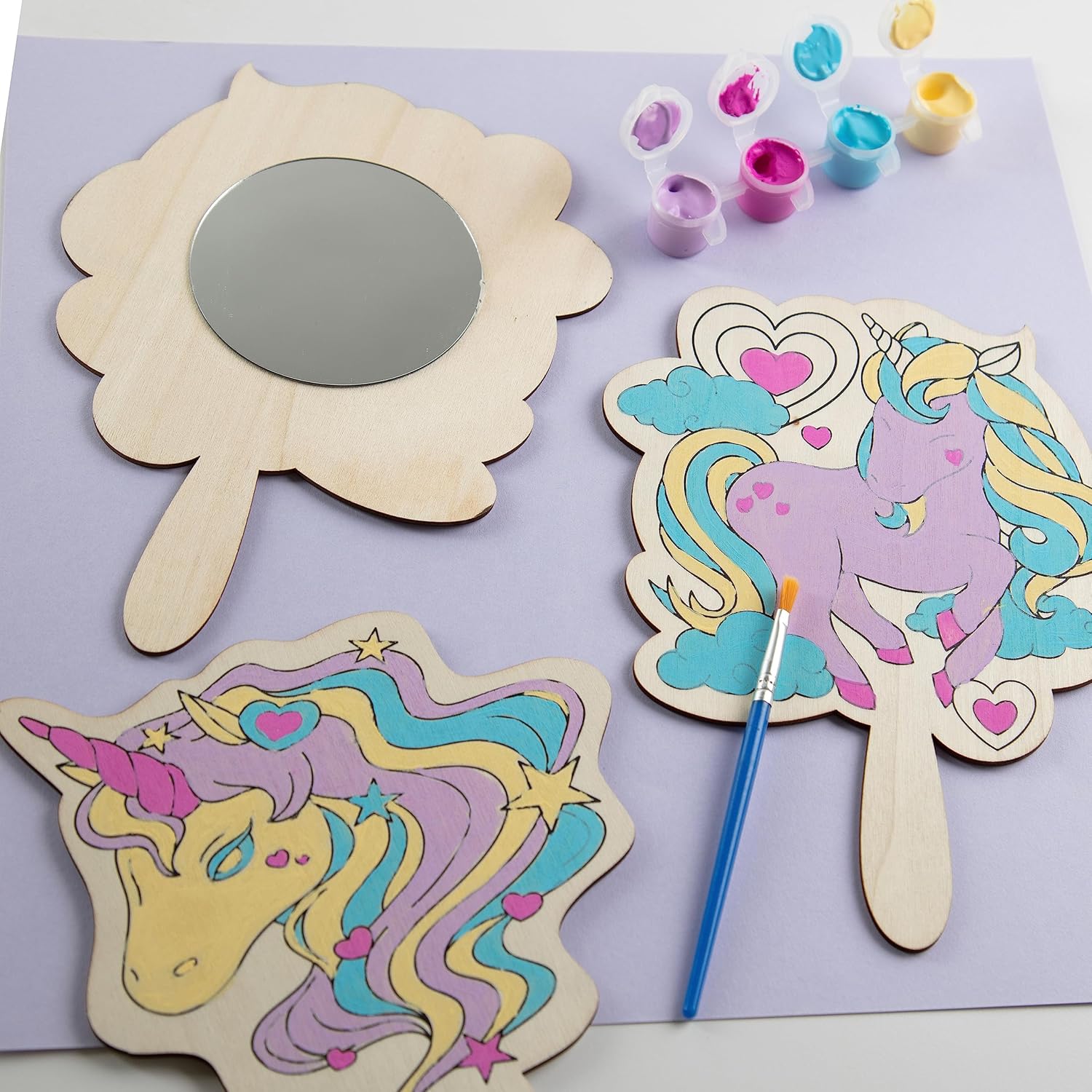 Idiy Paint Your Own Unicorn Mirror Craft Kit for Kids (12 Pack) – Easter Basket Stuffers, Party Favors, Classroom Activities, DIY Wood Painting Kits with Paint & Brush, Birthday Goodie Bags