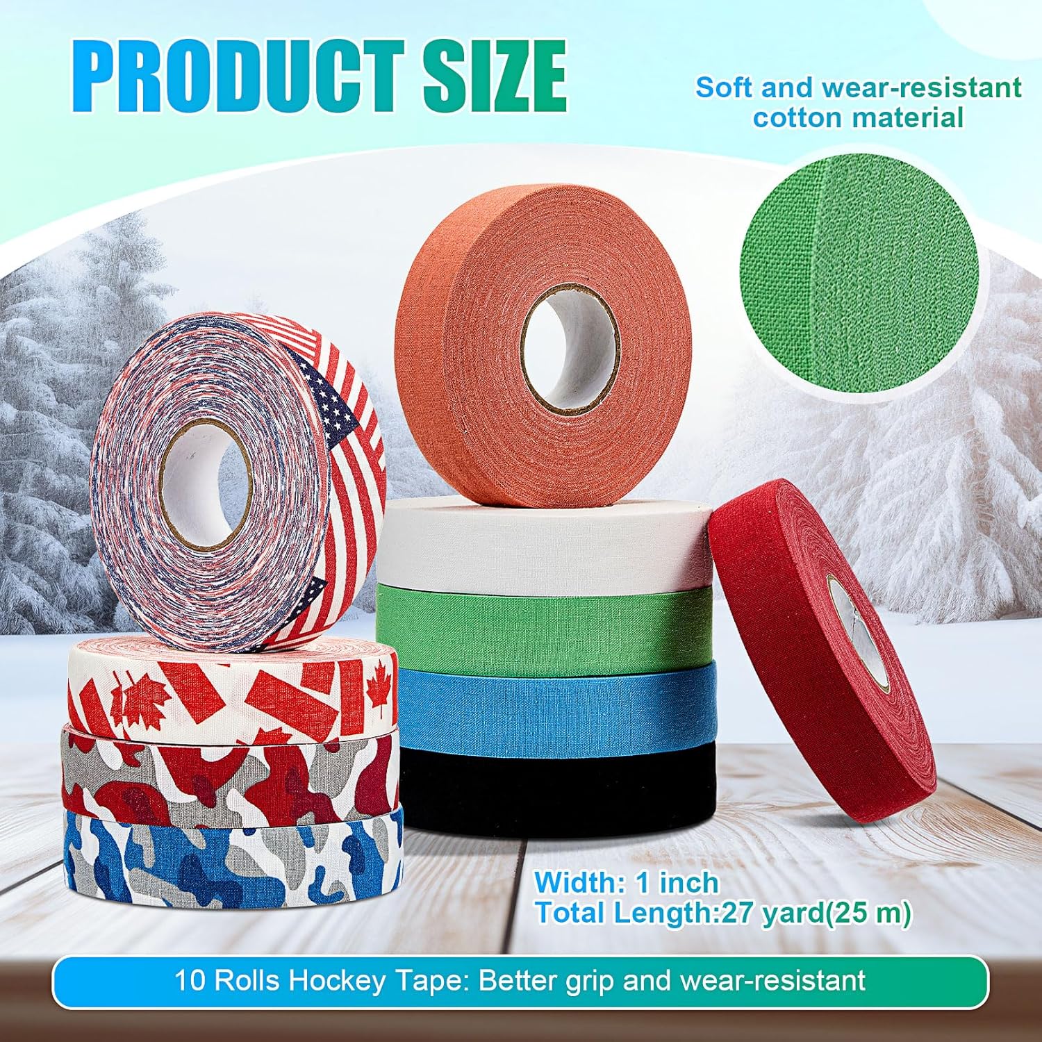 Meooeck 10 Rolls Multipurpose Hockey Tape Adhesive Shin Pad Sock Stick Tape for Ice Skate Sports Hockey Gifts Gear Equipment