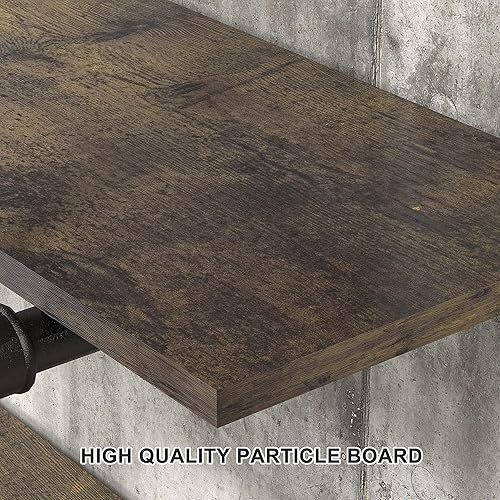 Miniatura 7 de Gezen Estantería industrial de tubería flotante de metal, estantería de escalera de madera rústica, estante montado en la pared, estantería de