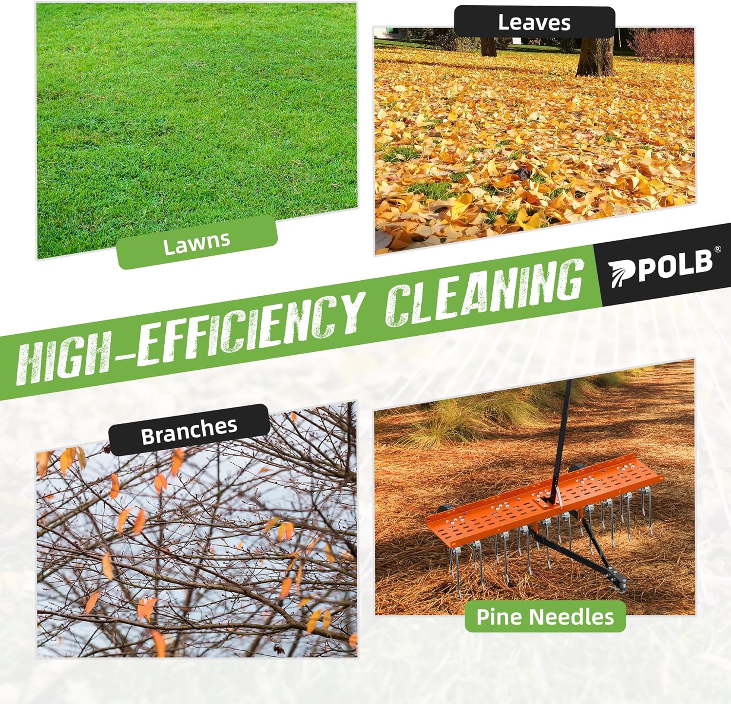 PPOLB 40" Tow-Behind Dethatcher with 20 Spring Steel Tines, Pull Behind Lawn Tractor Mower Grass Rake for Yard, Garden, and Farm Care – Removes Thatch, Leaves, and Pine Needles-Orange