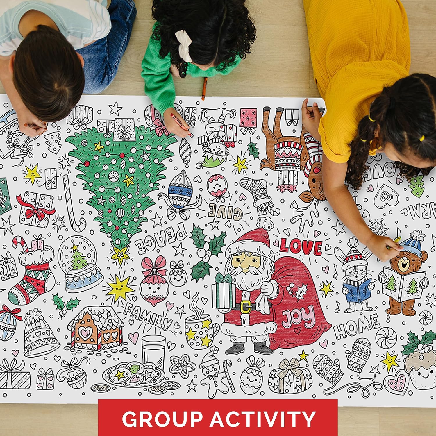KangaToys Giant Santa Christmas Coloring Activity Poster for Families - 30 x 72 inches Table Size Jumbo Banner for Holiday Family Gatherings, Parties, or Events image 3