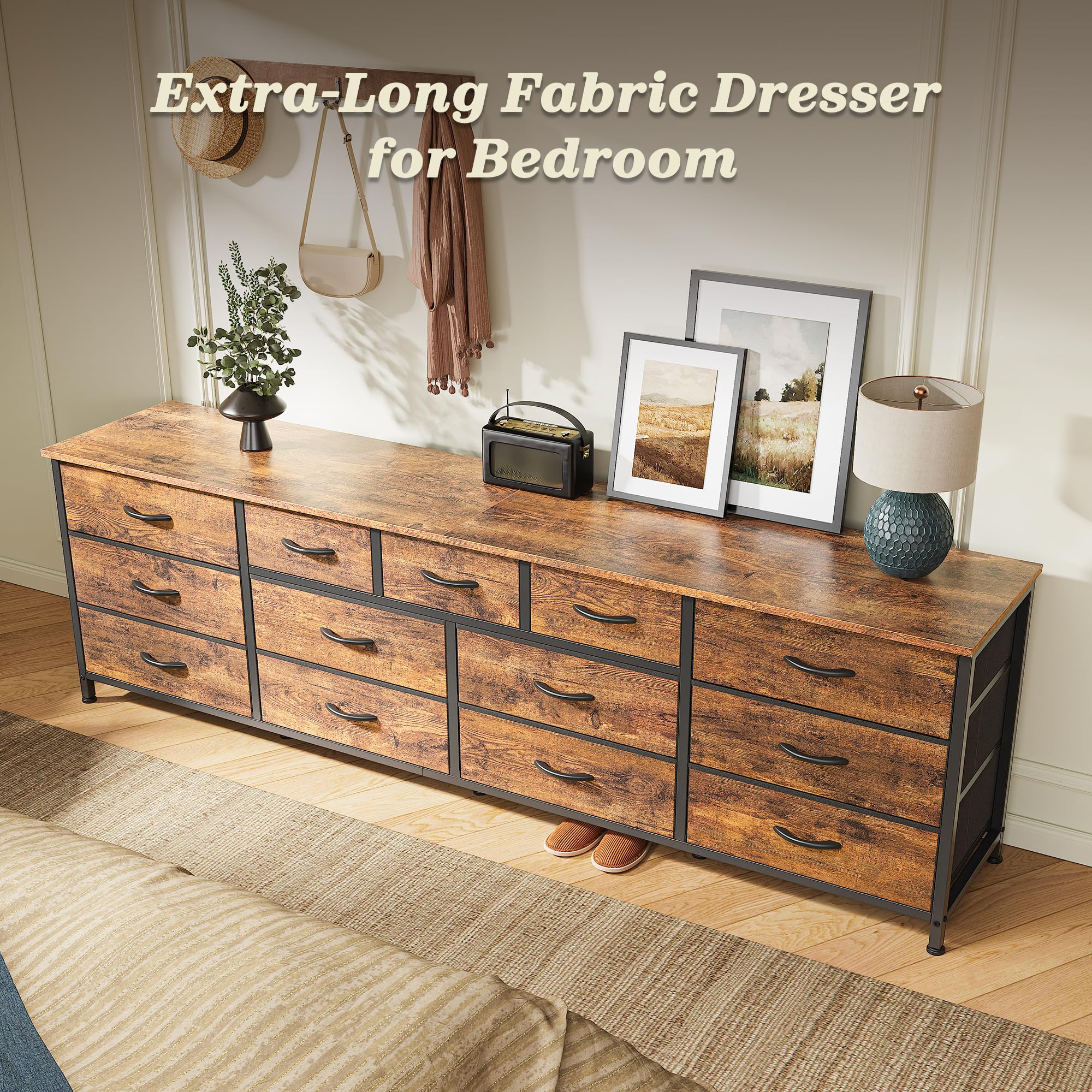 Amazon.com: Huuger 70 Inch Dresser for Bedroom, TV Stand for 65, 75, 80  Inch TV, 13 Fabric Drawer Long Dresser, Large Entertainment Center for  Bedroom, Wide Chest of Drawer with Storage, Rustic