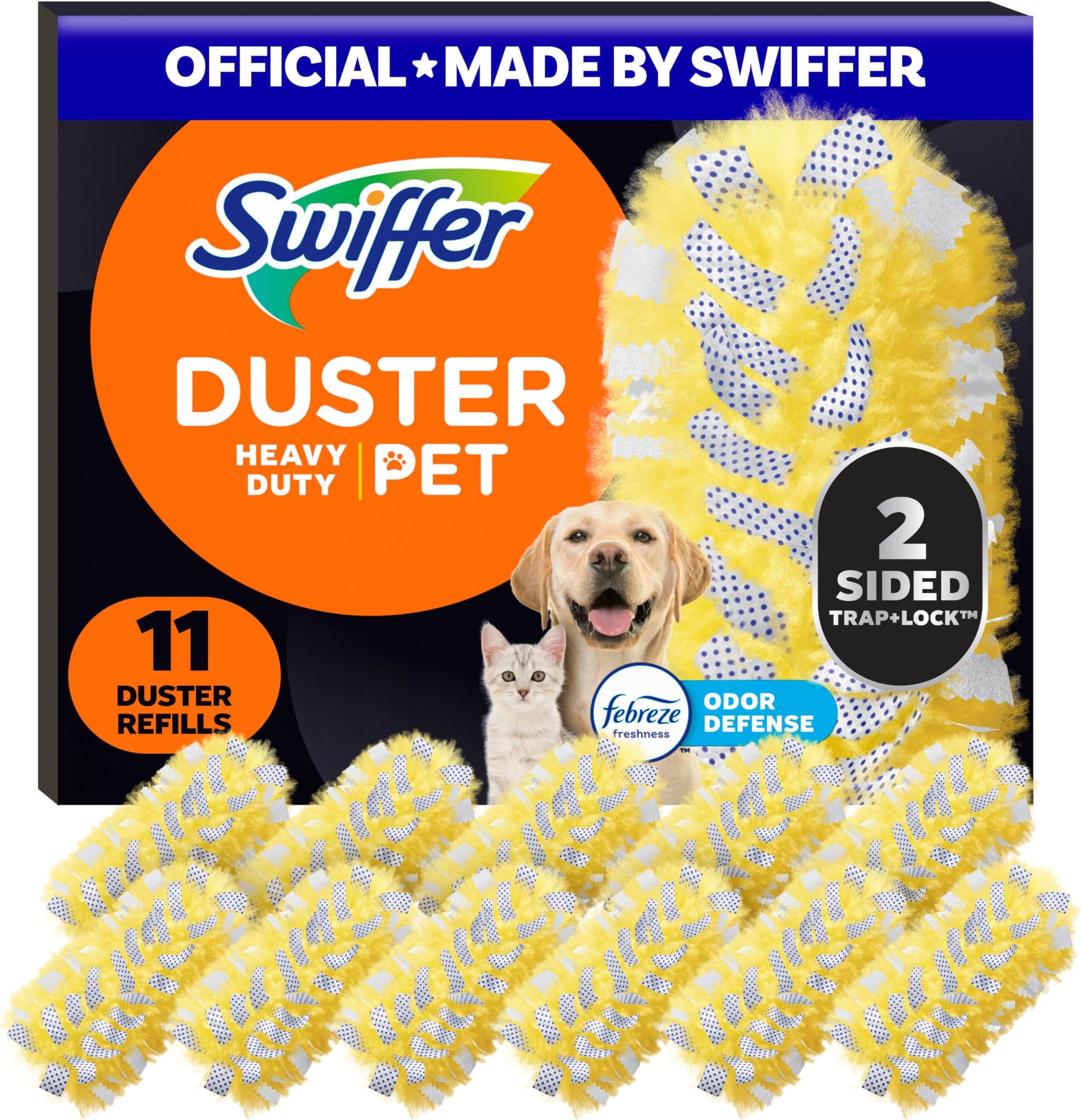 Dusters Heavy Duty Pet Multi-Surface Duster Refills for Cleaning, With Febreze Odor Defense, 11 Count