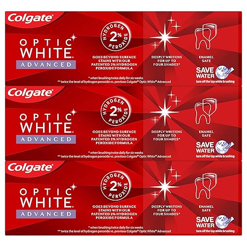 Miniatura 2 de Colgate Optic White Advanced - Pasta dental blanqueadora de dientes, limpieza vibrante, tubo de 3.2 onzas, paquete de 3