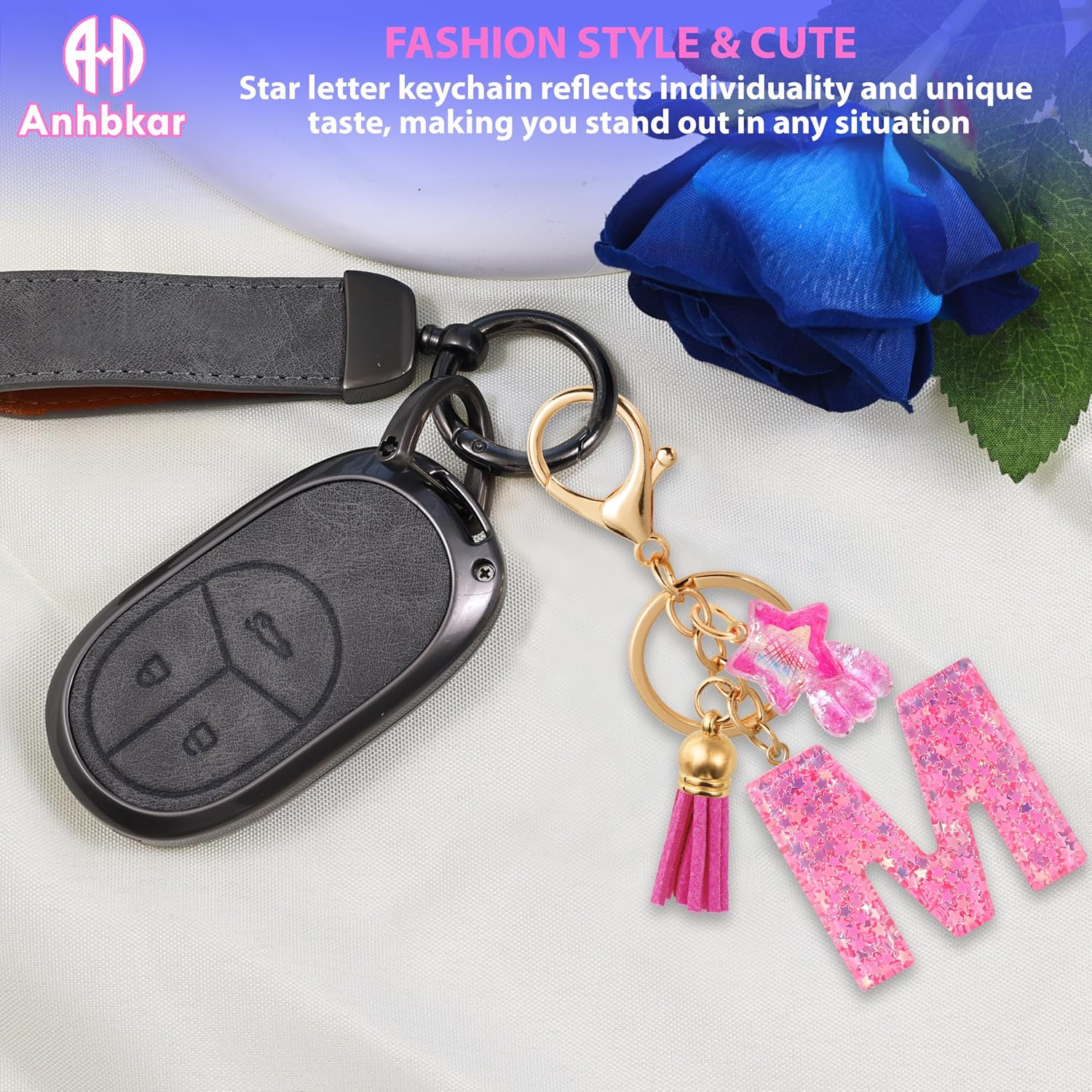 Star Letter Bag Charm - Resin Initial Keychain Accessory for Women