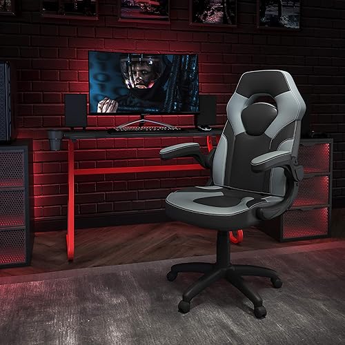 Miniatura 146 de Flash Furniture Juego de escritorio para juegos negro y silla de carreras blanco/negro con soporte para tazas, gancho para auriculares y soporte