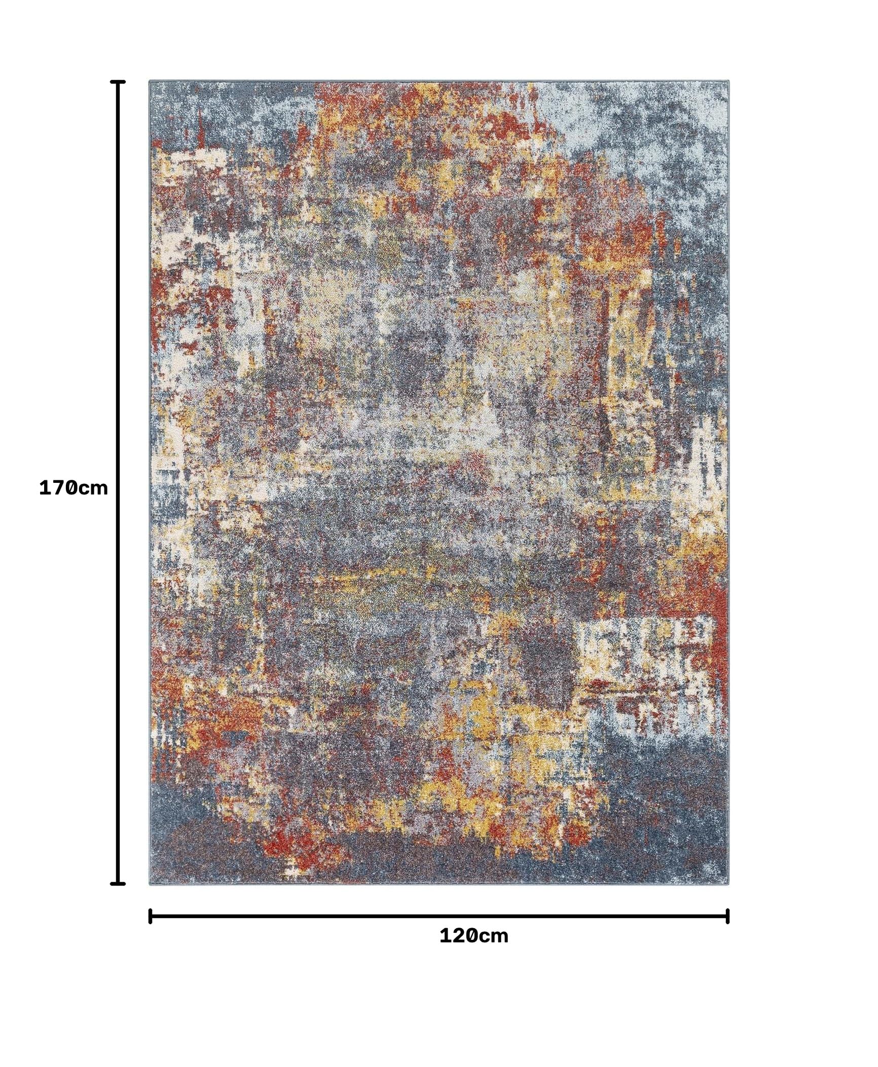 Livabliss Miami Wohnzimmer Teppich modern – Abstrakt Design in Marmor Optik für Wohnzimmer 120x170 cm, Esszimmer, Schlafzimmer - Marmor Teppiche groß, weicher Teppich Kurzflor in Blau, Rost, Grau