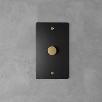 Ozarke Dimmer Switch - LED Light Control Wall Mount w/Knob Dimming Module & Faceplate, Adjustable Brightness, Brass & Polycarbonate Light Dimmer for Home 1 Gang - 2 Way, Night Black with Brass