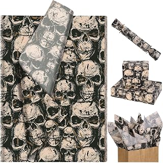 Bolsome 100 Sheets 20 * 14 Inches Vintage Skull Tissue Paper for Gift Wrapping Spooky Tissue Paper for Gift Bags for Gothic Christmas Halloween Birthday Party DIY Craft