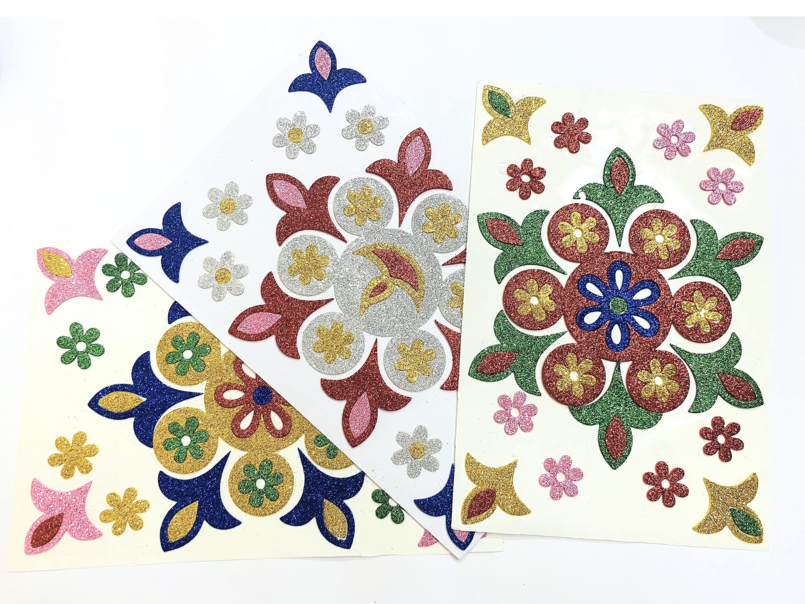 Foam Glitter Self Adhesive Diwali Special Attractive Rangoli Stickers for DEEPAWALI Celebration Art & Craft(Set of 4 Rangoli Designs)