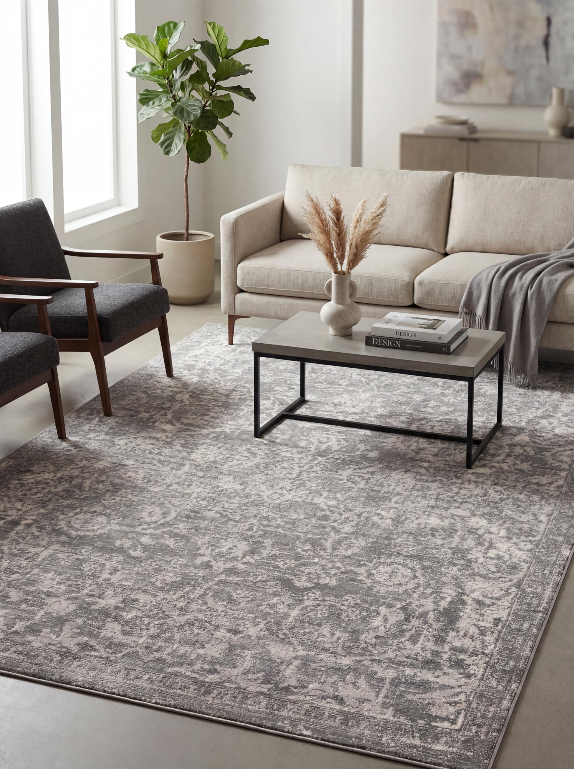 Rugs.com Oregon Collection Rug – 5' x 8' Gray Low-Pile Rug Perfect for Living Rooms, Large Dining Rooms, Open Floorplans