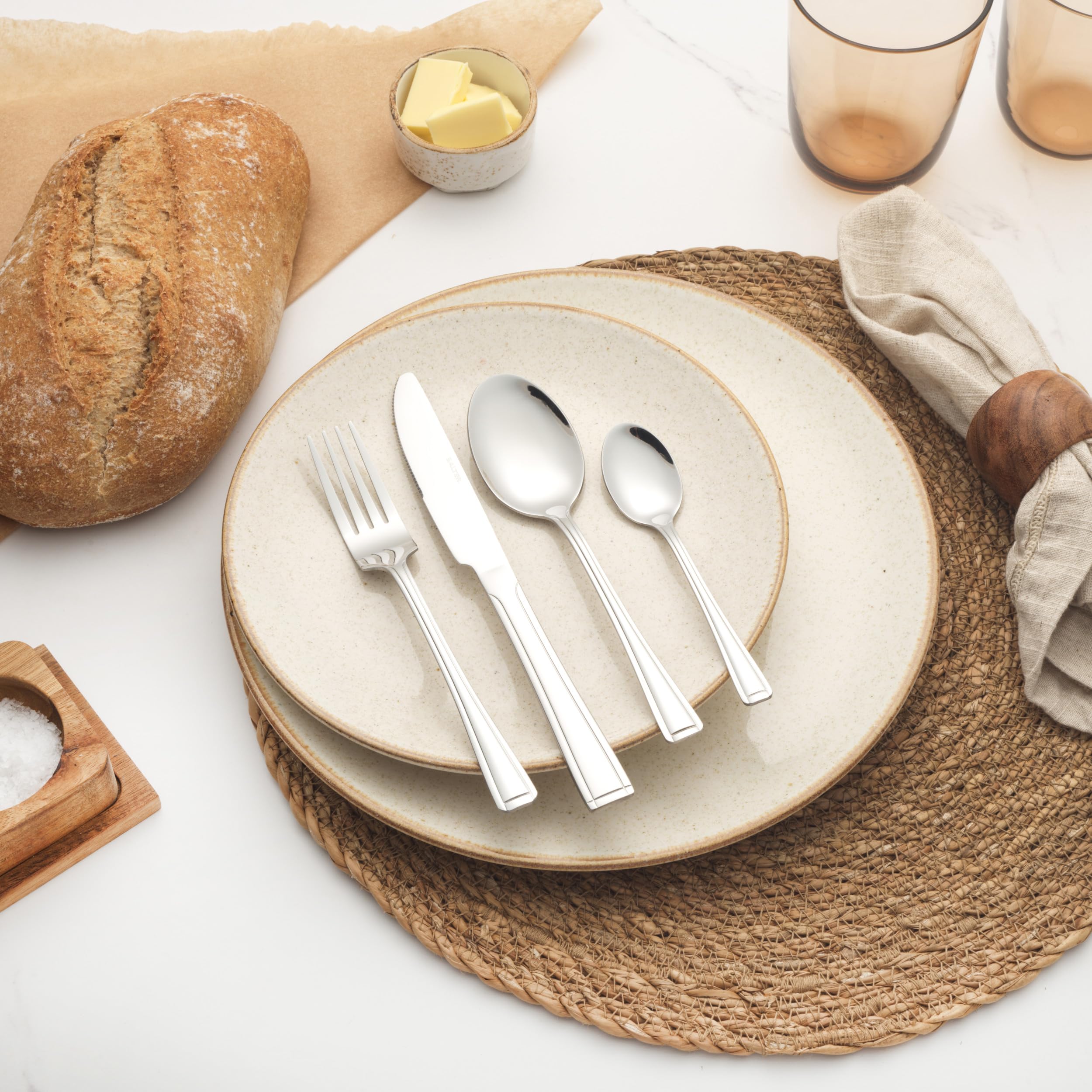 Salter Buxton Set di posate 24 pezzi - Servizio in acciaio inox per 6 persone, stoviglie con forchette, coltelli, cucchiaini e cucchiai da tavola, posate lavabili in lavastoviglie, BW031401HSMFOB