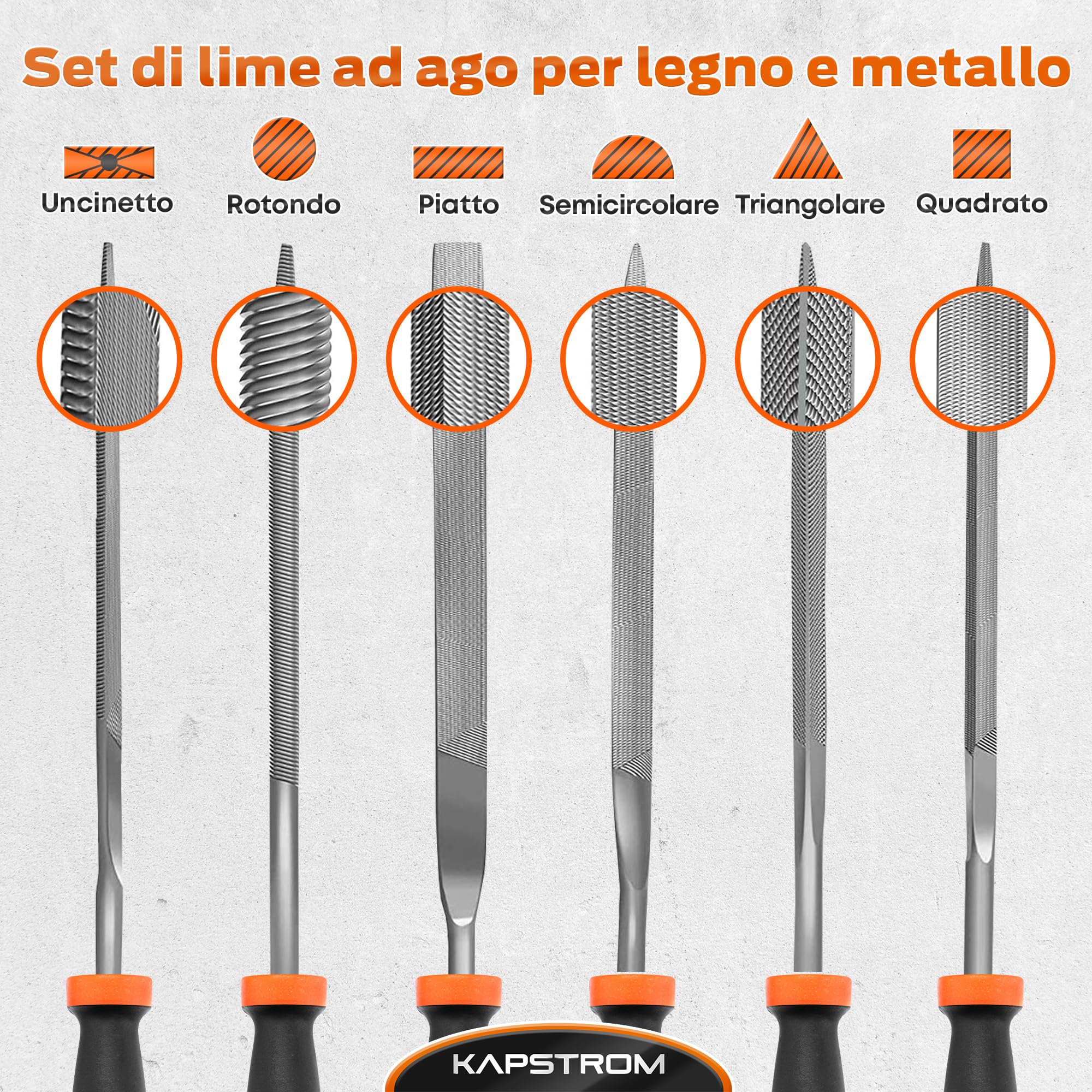 Set di lime ad ago KapStrom, 6 lime ad ago per legno, metallo, plastica e gioielli, include lime piccole tonde, semitonde, quadrate, triangolari, piatte e a punta piatta