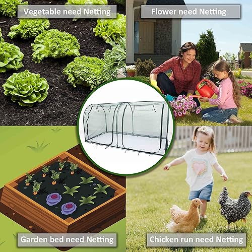Miniatura 7 de Cubierta de red para plantas de túnel grande de 8.2 x 4 pies de alto, jaula de cultivo de 4 pies de alto, cubierta protectora de plagas para