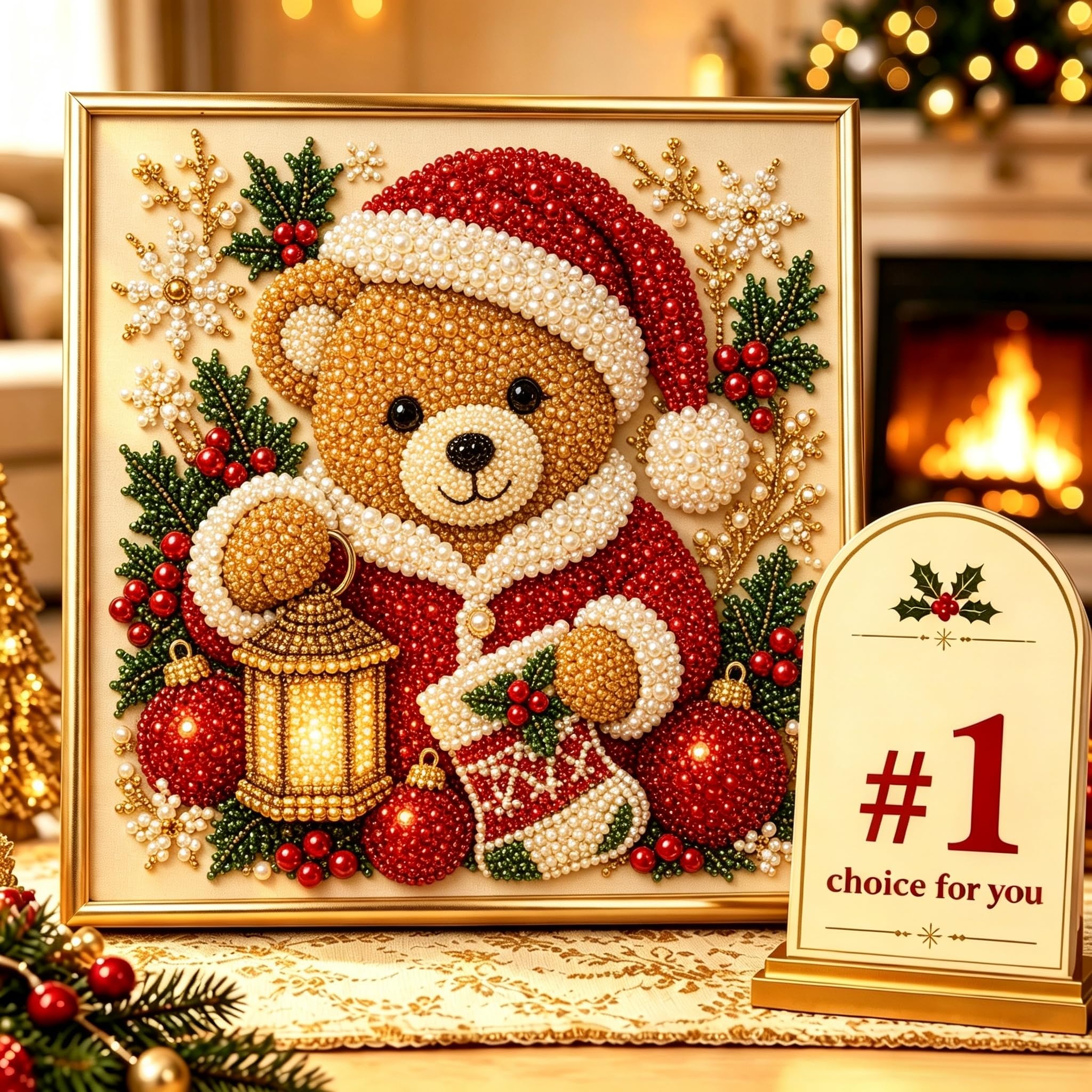 M Diy Christmas Pearl Diamond Painting Art Kit With Frame, Christmas Pearl Beads Art Craft For Adults, Gemstone Diamond Dots For Home Wall Decor, Relaxing Creative Hobby (M)