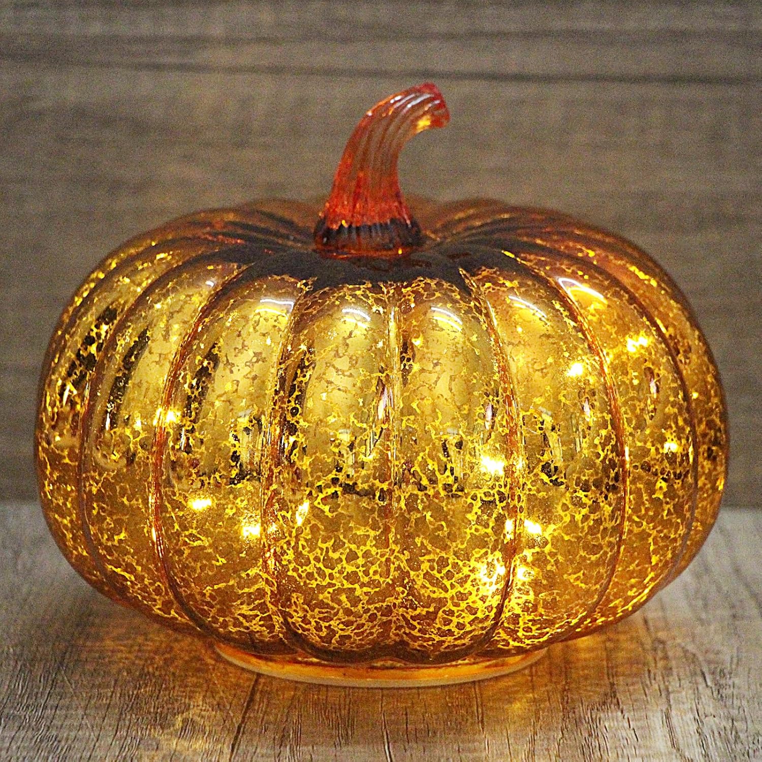 Mercury Glass Pumpkin Lights with Timer, Battery Operated Led Pumpkin Lights for Halloween Fall,Thanksgiving Rustic Decor (Silver Common, 6")