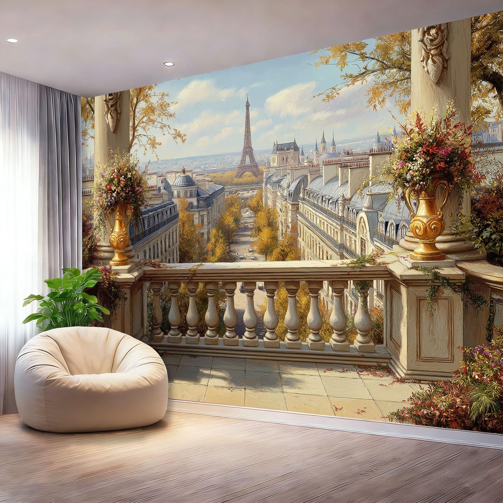 Fototapeta, 400 x 280 cm, dekoracja ścienna, salon, nowoczesny design, do sypialni, salonu, tapeta z włókniny, beżowa, architektura paryska, ulice