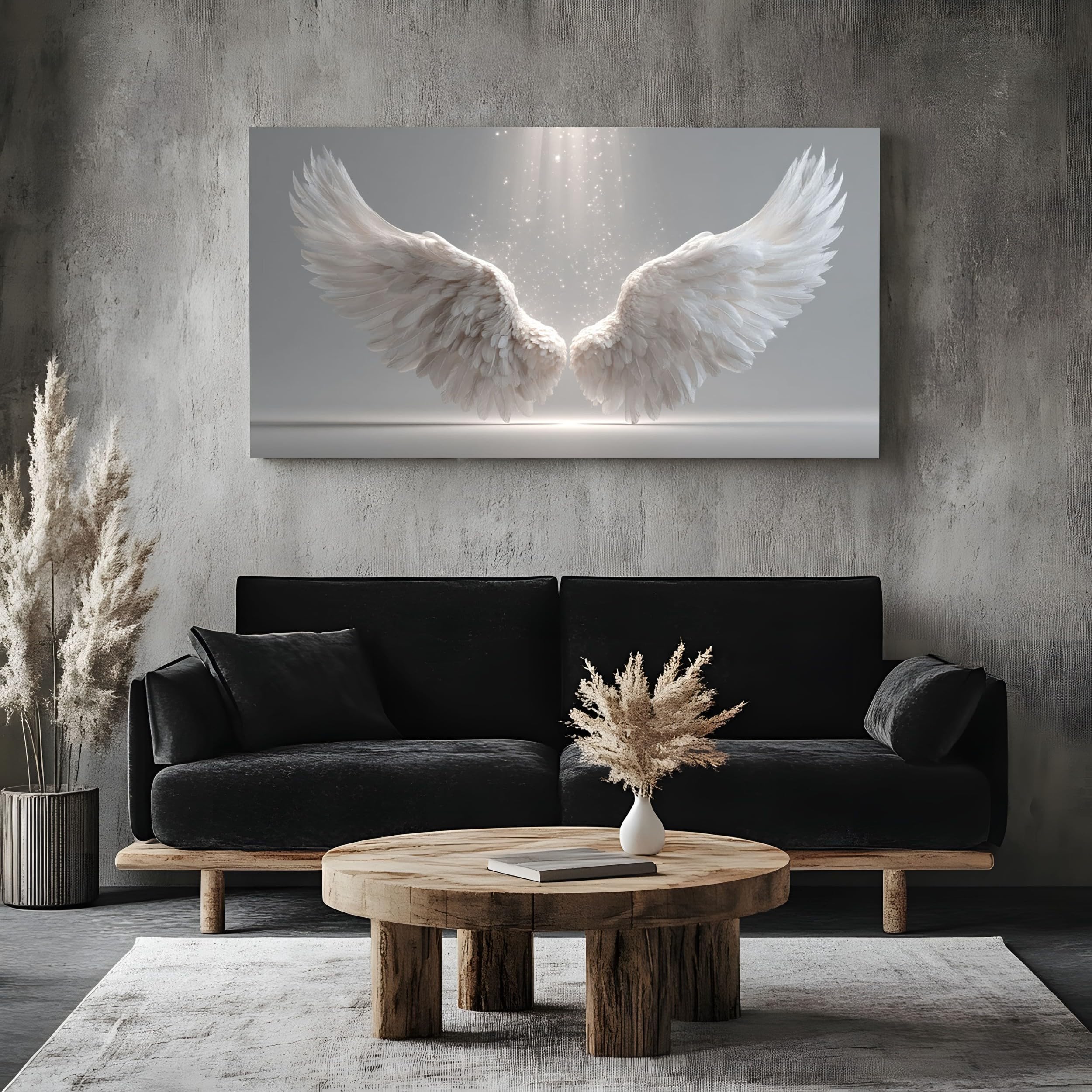 Quadro Stampe su Tela Ali D'angelo Fantasy Moderne Senza Cornice 80x160cm | Grandi Dimensioni Piume Magiche Decorazione Murale per Soggiorno Camera da Letto Bagliore Astratto