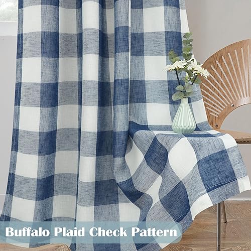 Vista 84 de DriftAway - Cortinas de ojales opacas, patrón a cuadros, forro térmico con aislamiento, blackout, impresas a cuadros, 2 capas, juego de 2 paneles