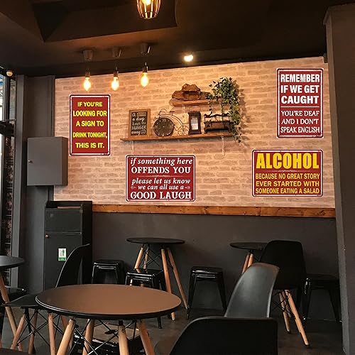 Miniatura 2 de Paquete de 4 letreros de barra para el hogar, bar, pared, divertidos letreros de metal para decoración de cuevas de hombre, decoración de bares y