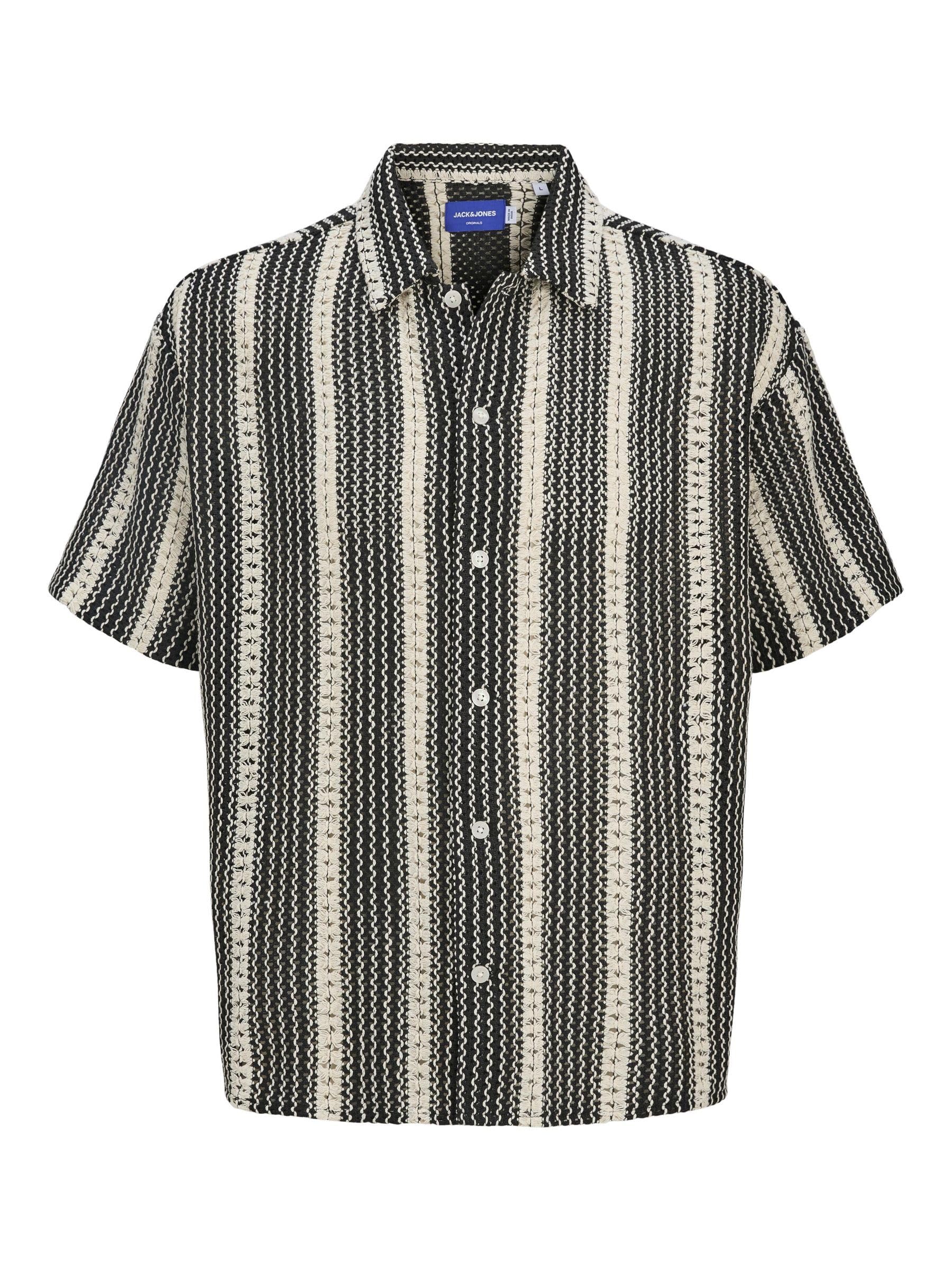 JACK & JONES Men's Jorbellagio Crochet Shirt SS, Black, S