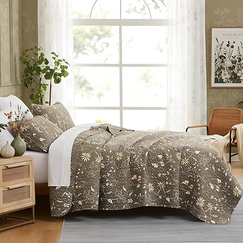 Southshore Fine Living, Inc. Edredones de gran tamaño para cama King, juego de ropa de cama ligero, colcha floral, juego de colcha de 3 piezas con