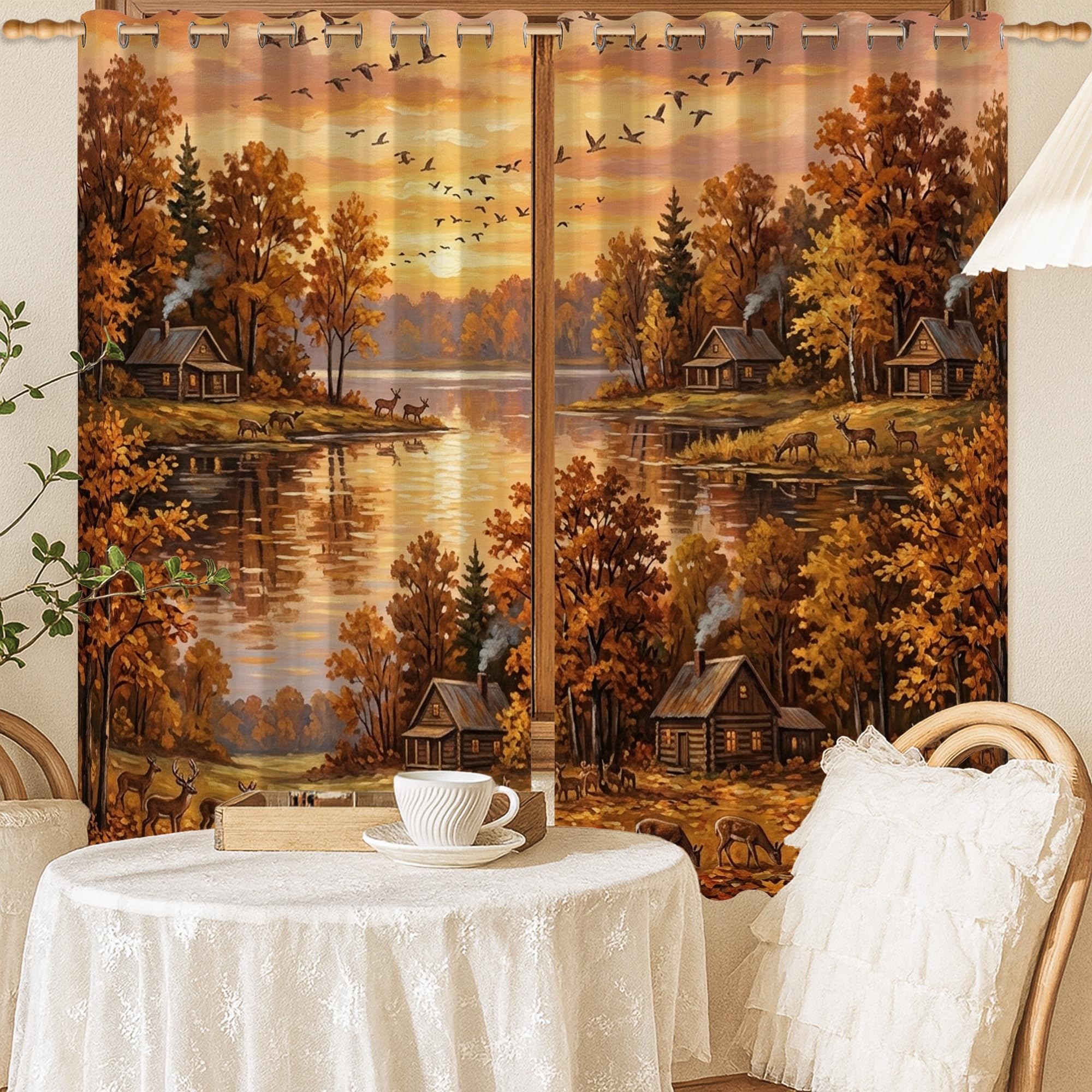 Rideaux occultants rustiques orange décoration fenêtre maison bureau 132x137