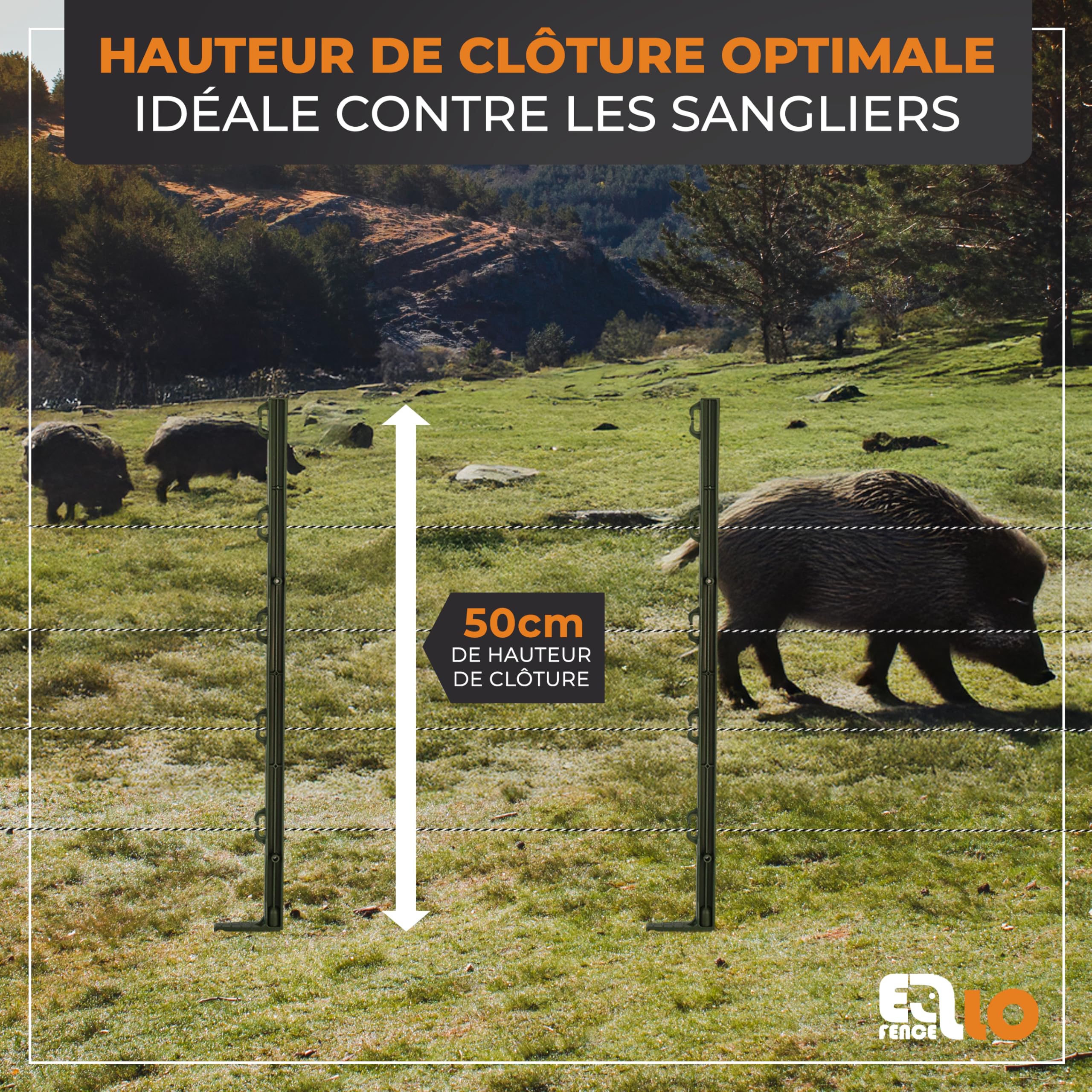 Kit de protection contre les sangliers Ellofence 250m – Clôture électrique pour repousser les sangliers – Appareil puissant avec mise à la terre – Matériau de clôture haut de gamme