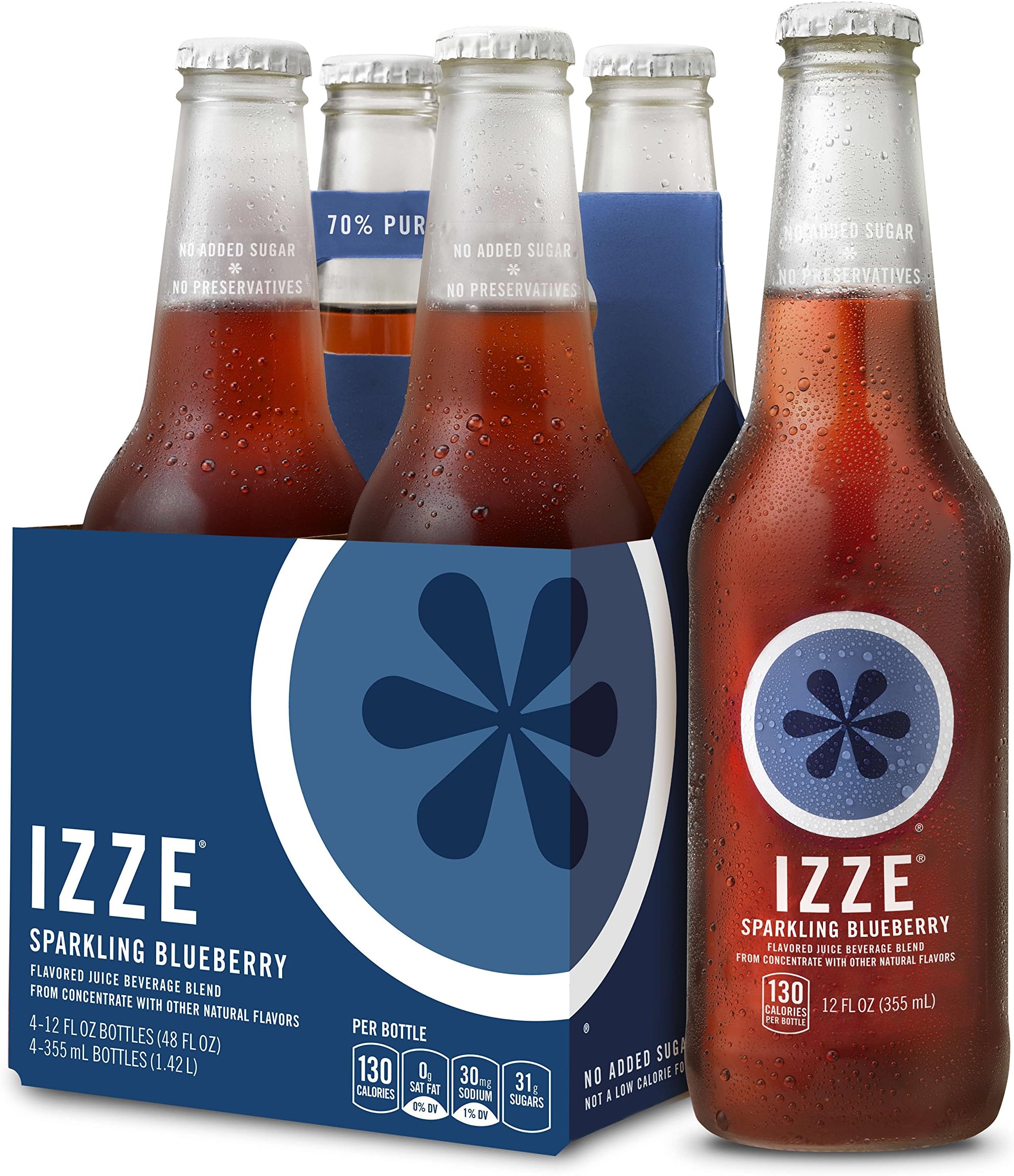 IZZE Sparkling Juice, Blueberry, 12 oz Glass Bottles, 4 Count