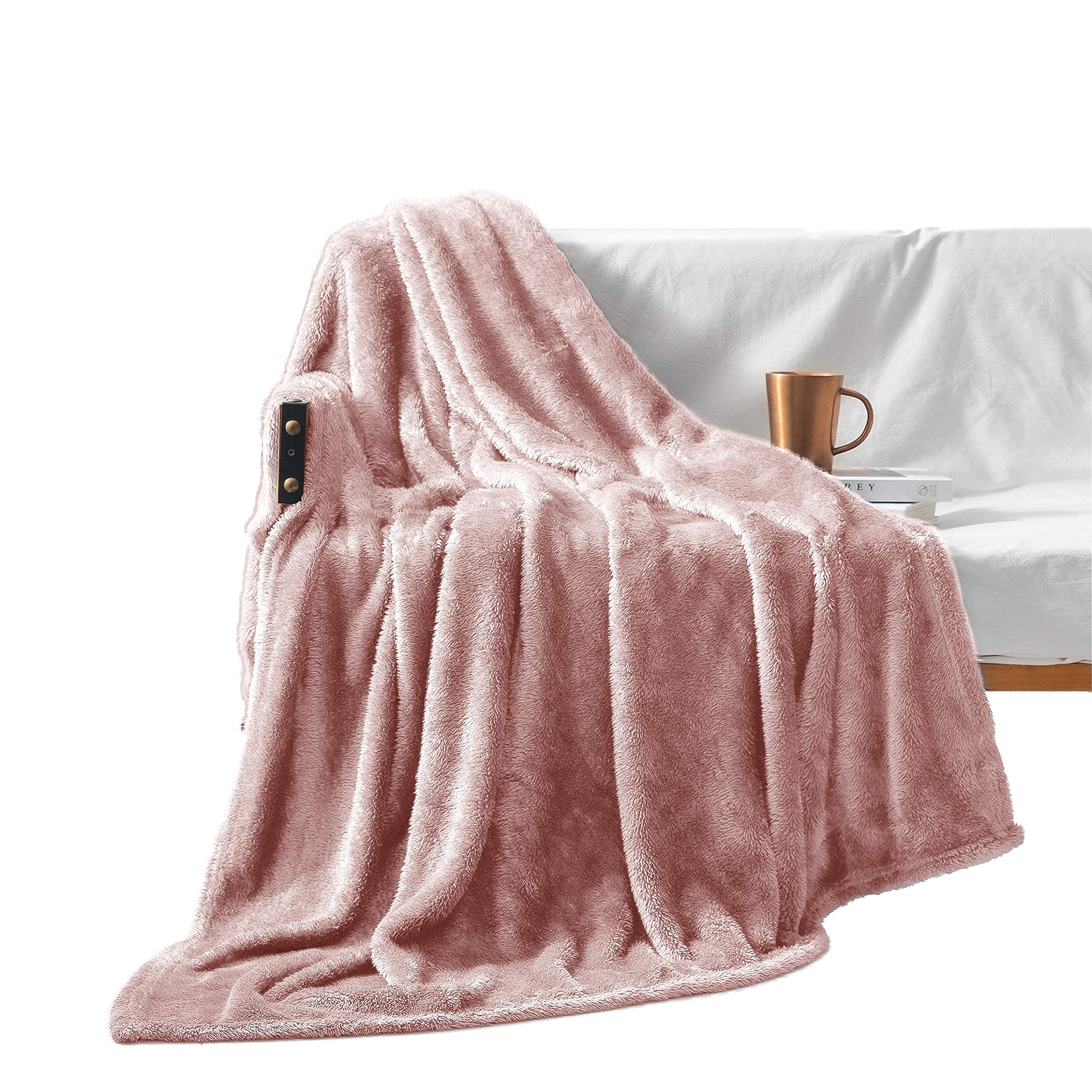 Exclusivo Mezcla Plush Fuzzy Large Fleece Throw Blanket ( 50" x 70", Dusty Pink)- Soft, Warm& Lightweight