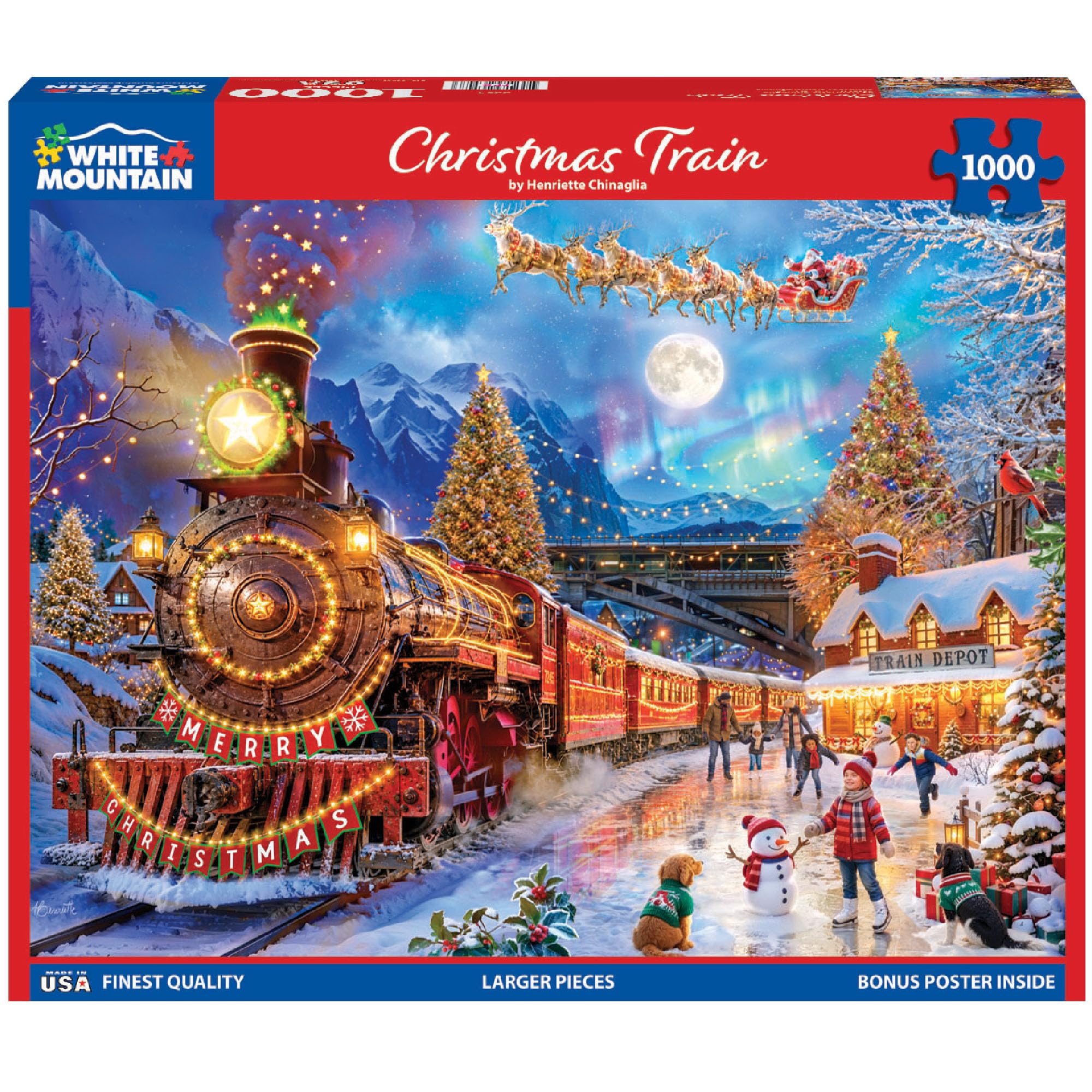 White Mountain 1000 Piece Jigsaw Puzzle Winter Holiday, Christmas Train