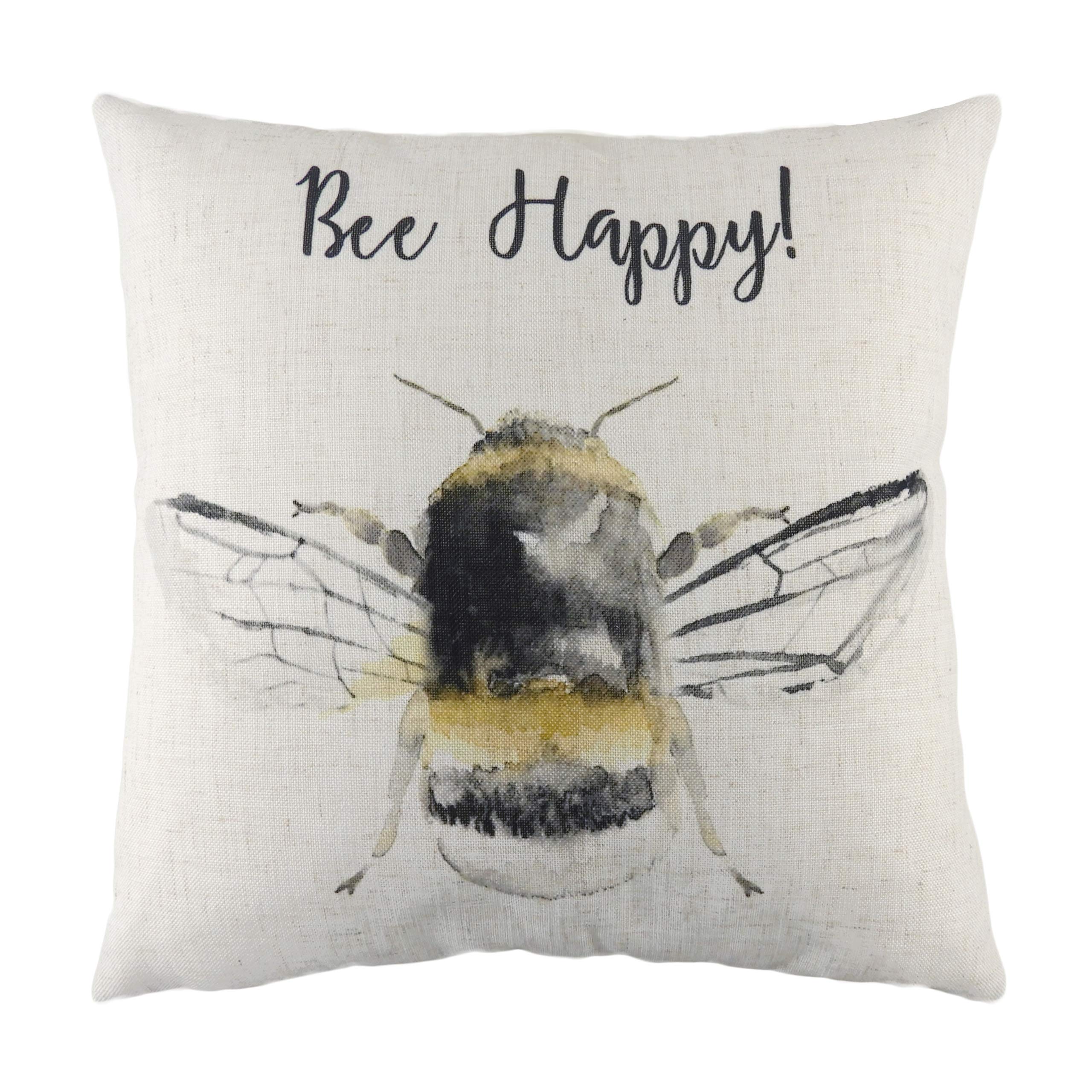Evans Lichfield Bee Happy Cushion Cover, White, 43 x 43cm