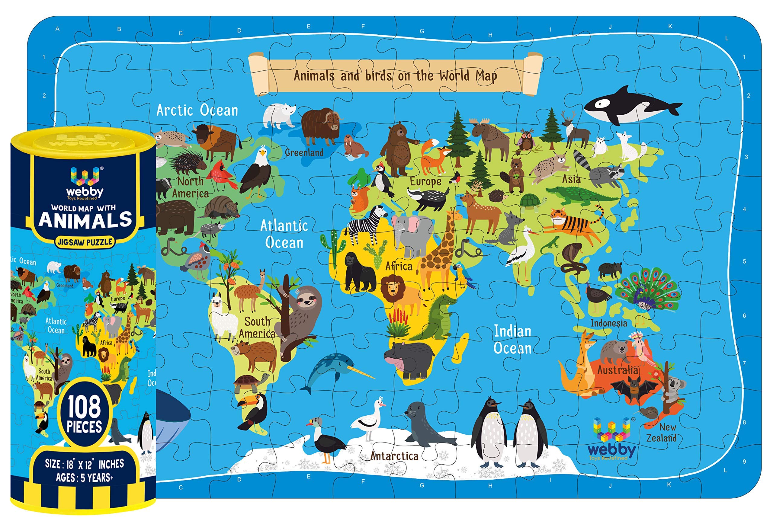 Webby World Map with Animals Jigsaw Puzzle, 108 Pieces, Kid (B08J4Z7QBM) Amazon Price History, Amazon Price Tracker