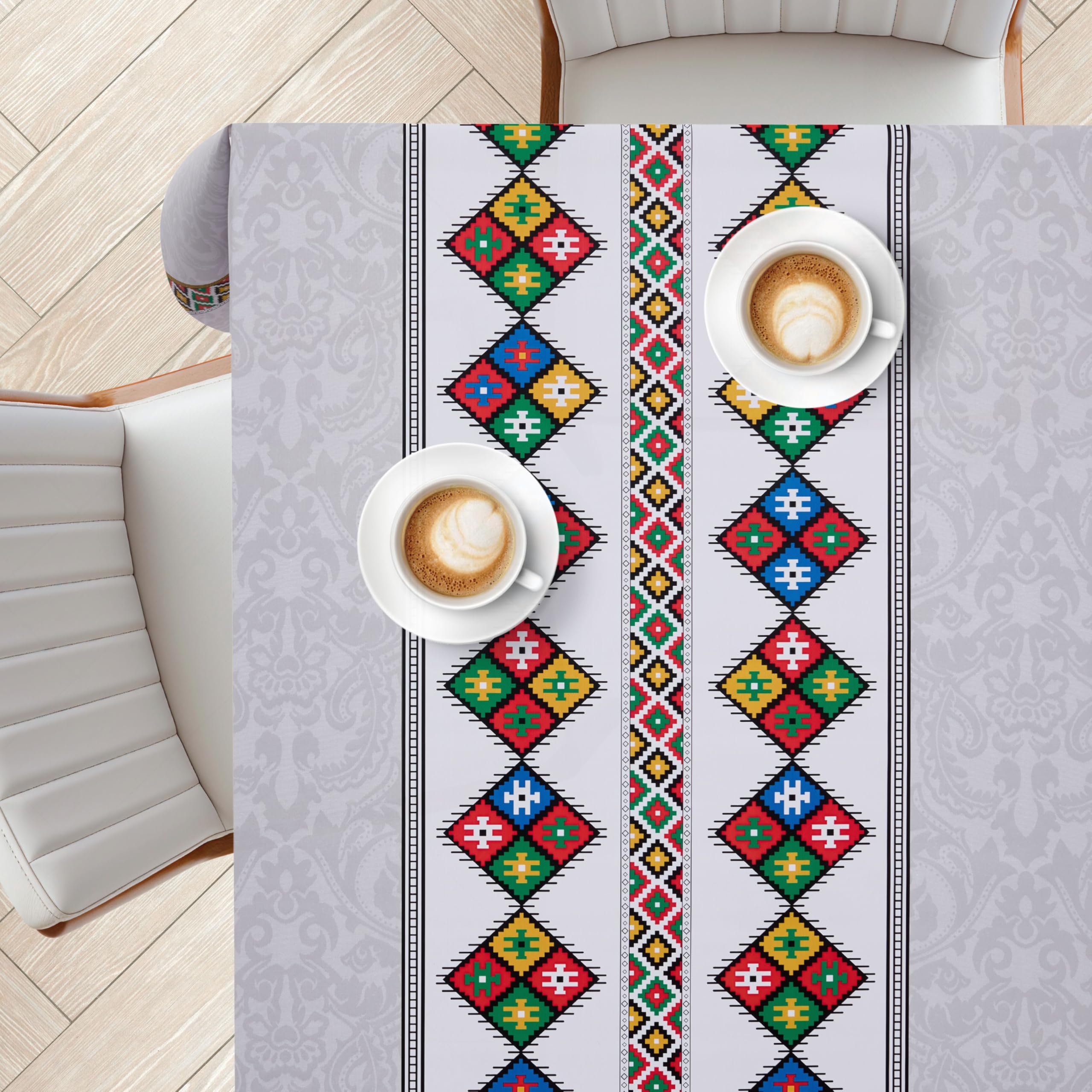 KP HOME Grey PVC Tablecloth Wipeable with Elegant Indian Pattern - Square 55.1"x 55.1" - 140x140 cm Waterproof Plastic Table Cover Folk Art Runner Vinyl Table Cloth Wipe Clean Oilcloth Outdoor